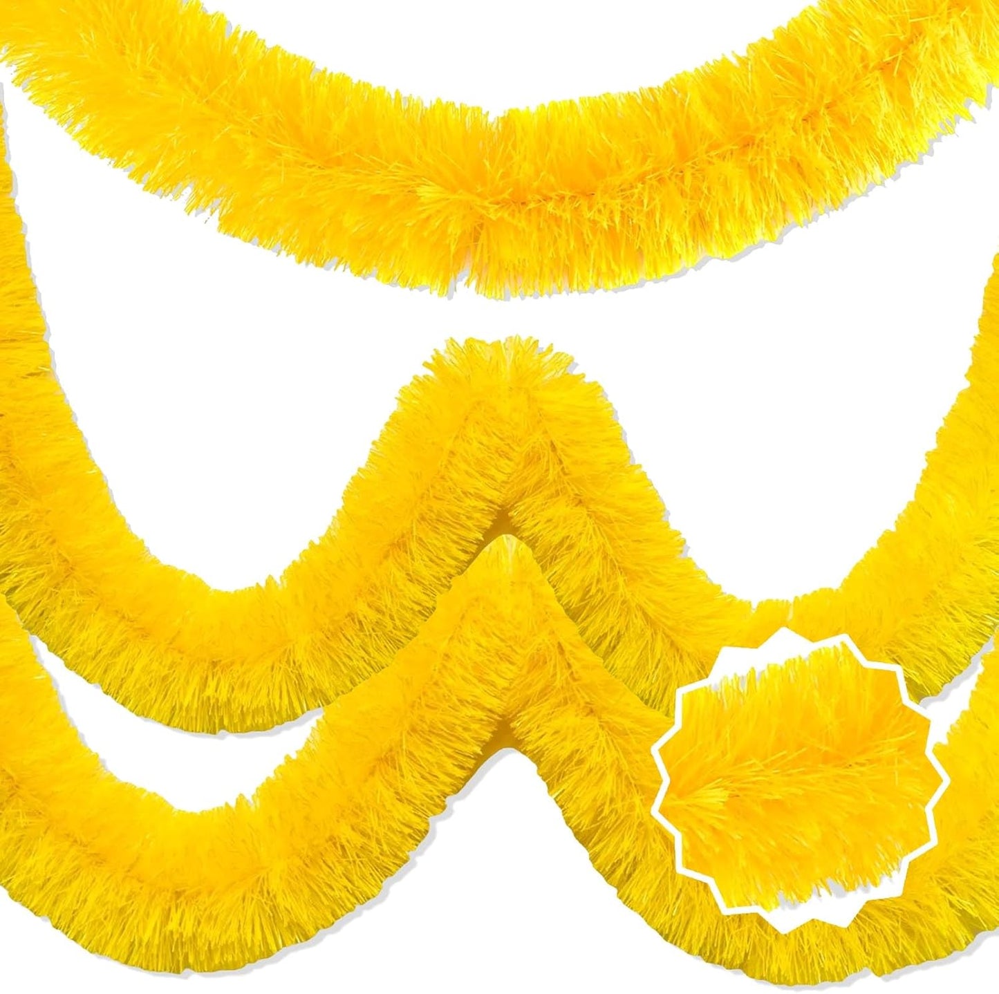 50 Feet Macaron Yellow Christmas Tinsel Garland, Metallic Foil Twist Banner Wall Hanging Tinsel Streamers Backdrop for Parade Floats, Christmas, Mother's Day, Birthday Party Decorations(2in x 50ft)