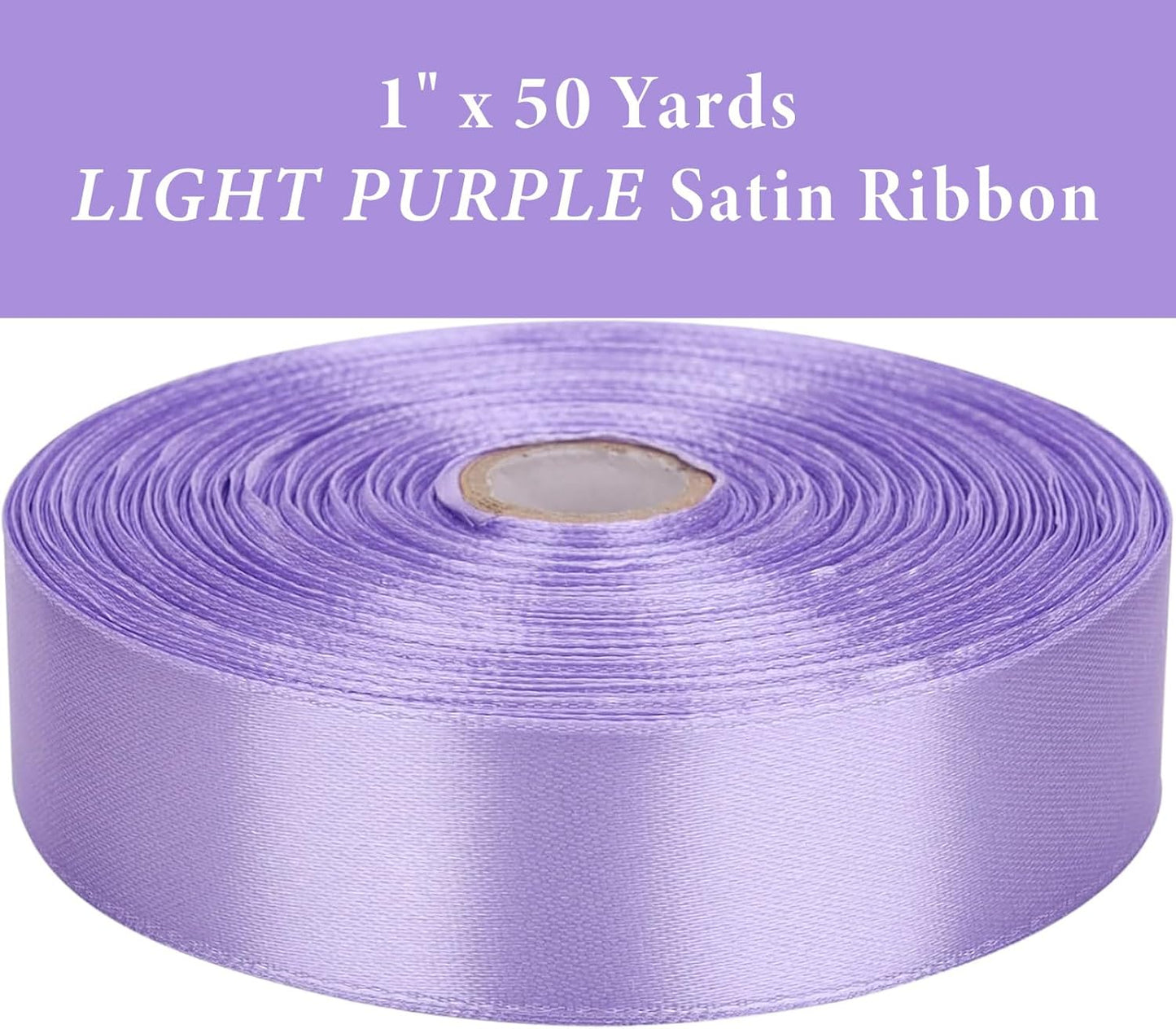 1 Inch Light Purple Satin Ribbon 50 Yards Solid Fabric Ribbons for Gift Wrapping, Crafts, Floral Arrangements, Wedding, Party, Holiday Decor