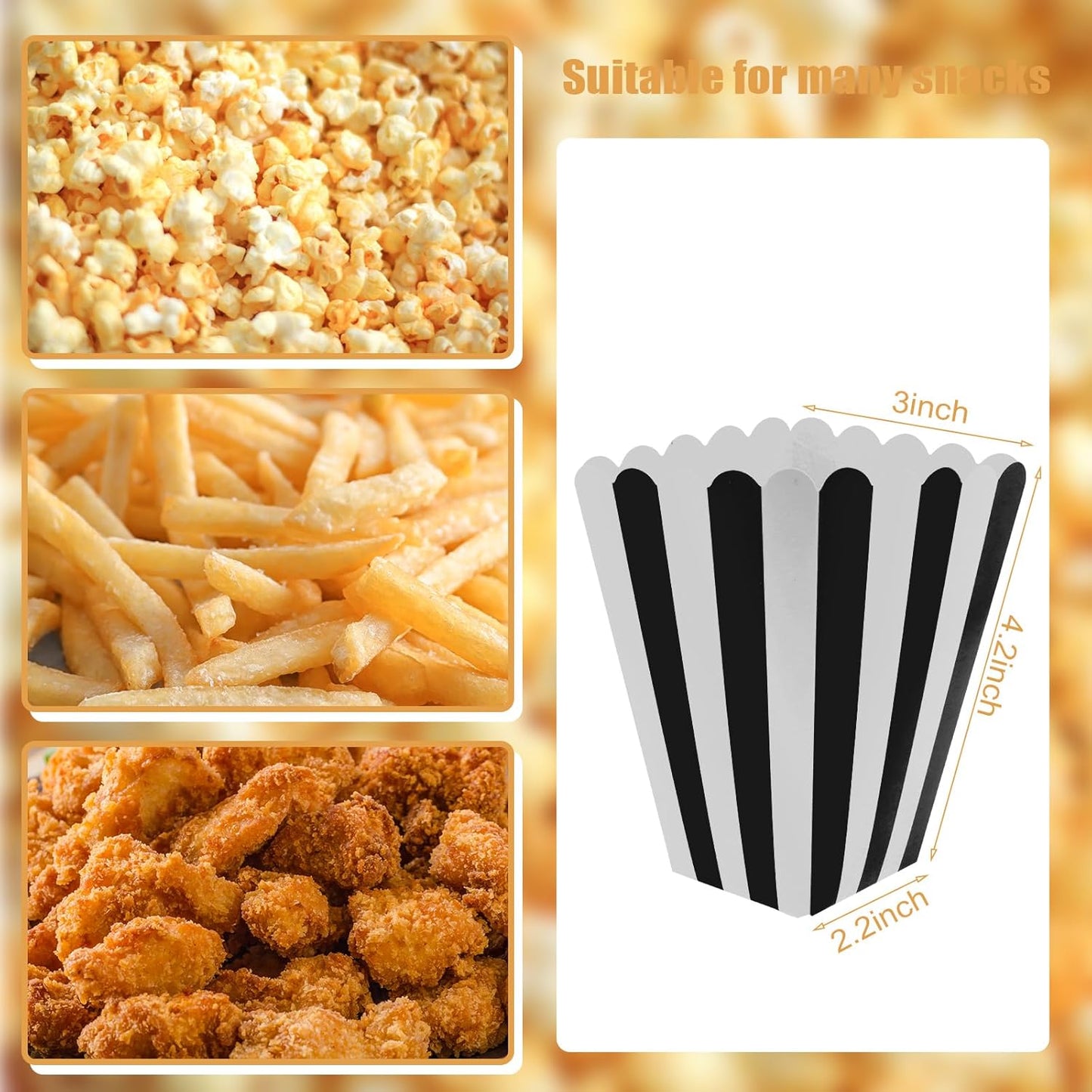 50 Pcs Popcorn Boxes Black and White Striped Cardboard Popcorn Container for Halloween Movie Nights Birthday Wedding(Black,White)