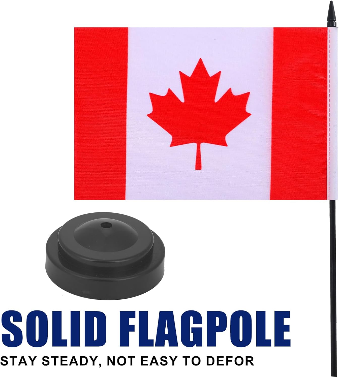 Canada Desk Flag 12" Solid Pole Deluxe Set Canadian Flags Banner Mini Small Canada Office Table Flags with Black Stand Base Desktop Decorations(2Pack)
