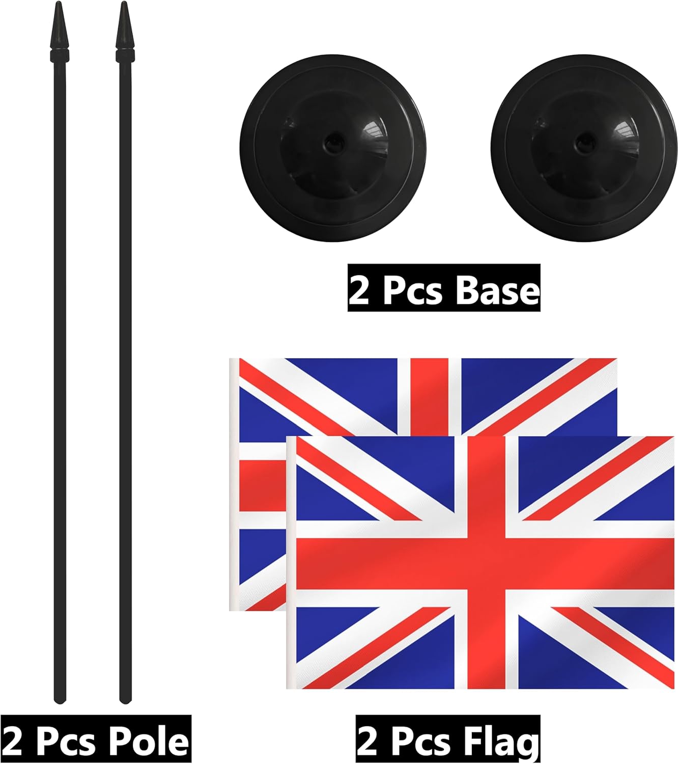 2 Pack UK Desk Flag Set, Britain Desktop Small Miniature Table Office Flag with 12" Black Pole and Black Base, Offices, Classroom, Home, Festival Decoration (UK)