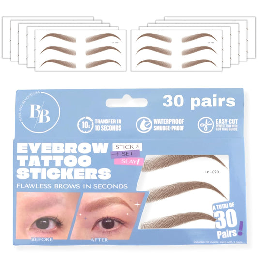 Bliss and Beyond USA Eyebrow Tattoo Stickers Waterproof – 30-Pair Deluxe Box | Realistic Hair-Like Temporary Brows for Alopecia, Cancer, and Hair Loss (Brown, Dramatic Las Vegas)