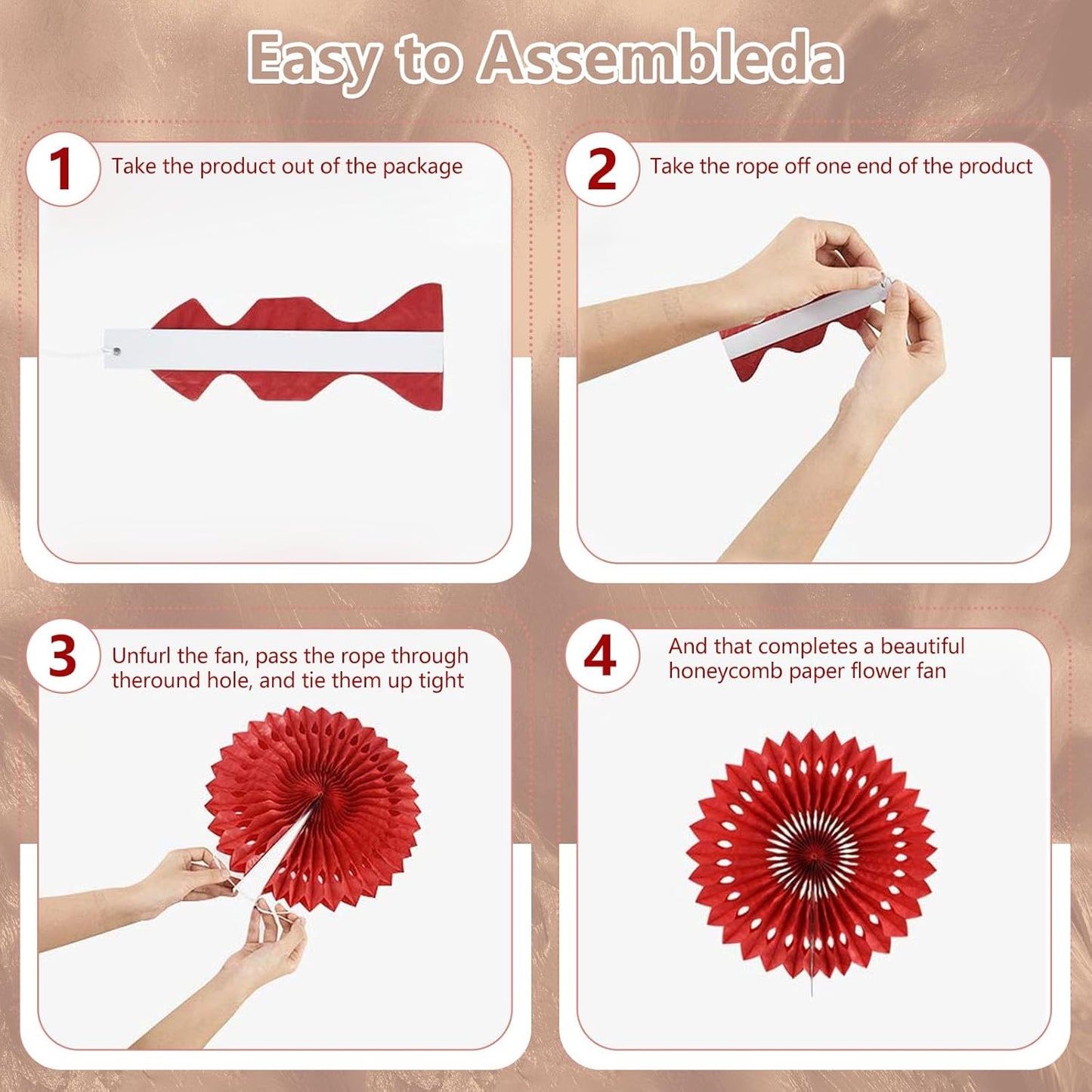 20 Pcs Brown Hanging Paper Fan, Hanging Honeycomb Round Paper Fans for Weddings, Birthdays, Christmas, Baby Showers, Classroom, Events Ceiling Party Supplies Decorations