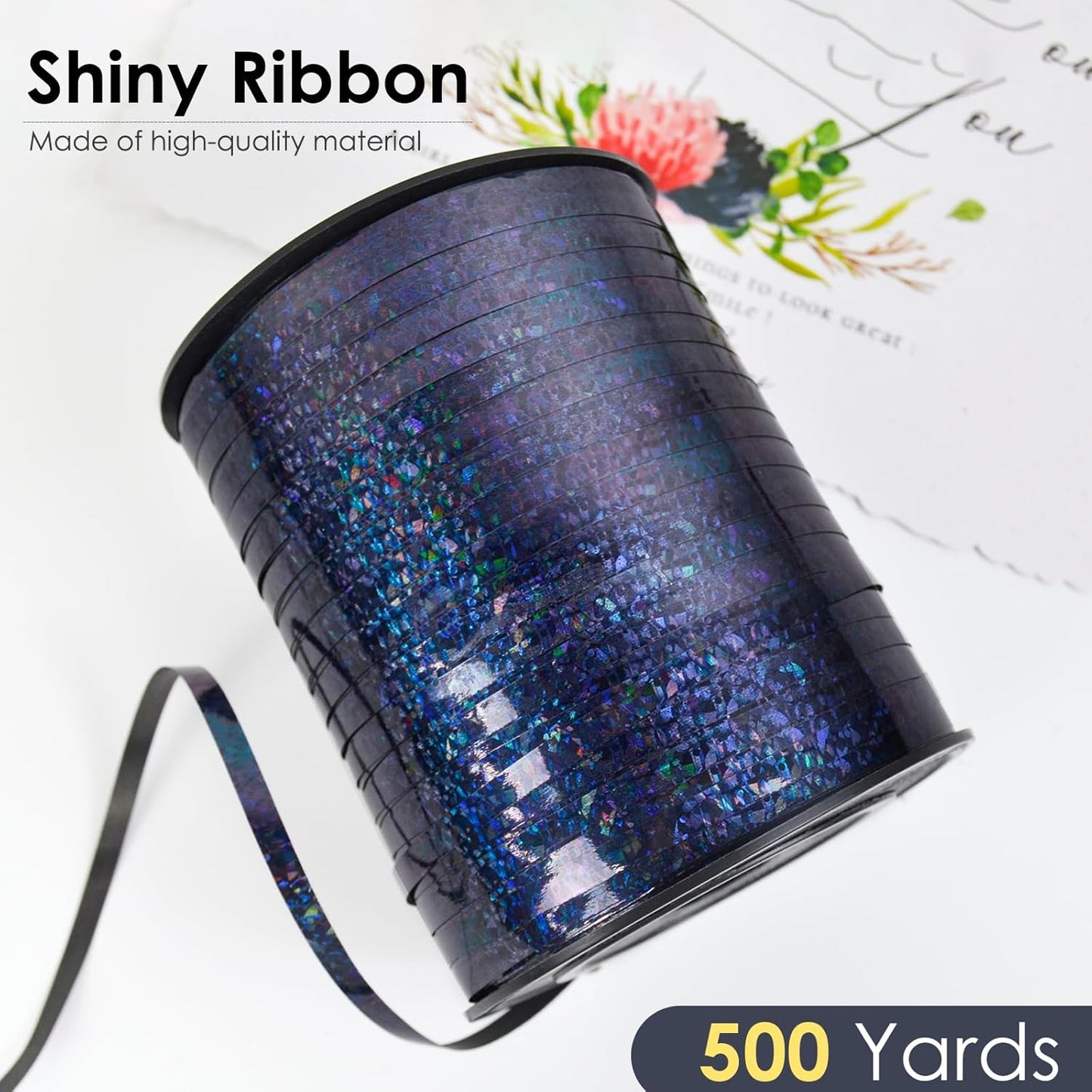 Black Curling Ribbon 500 Yard, Shiny Metallic String for Gift Wrapping, Balloon, Florist Flower - 3/16" Thin Curly Gift Ribbon