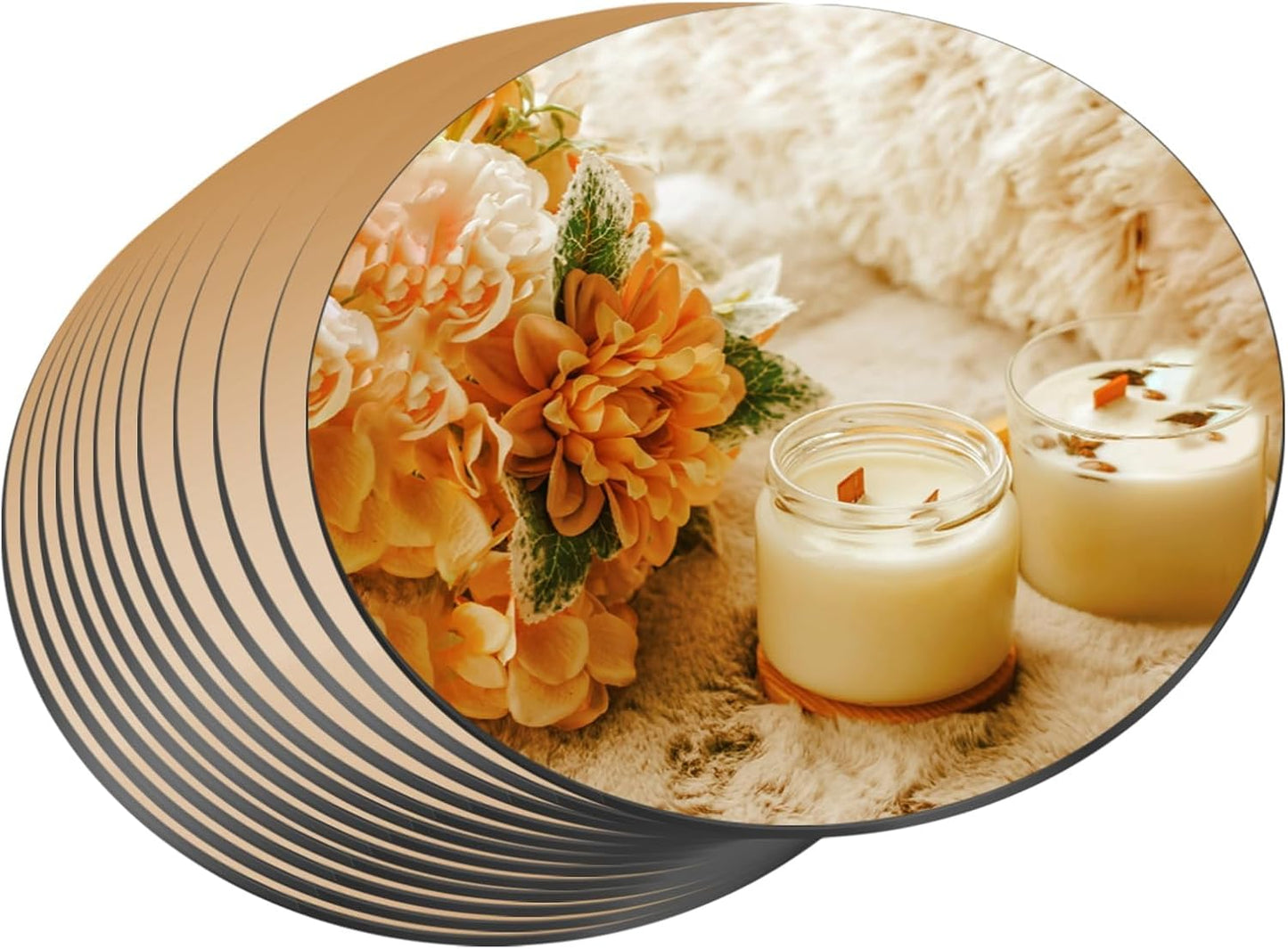 JAMBALAY 12″ Round Mirror Centerpieces for Tables, 12PCS Color Glass Mirror Table Centerpieces, Mirror Plates, Mirror Tray for Wedding, Party Centerpieces and Christmas Decorations, Gold