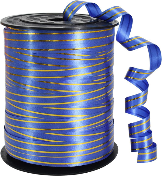 TONIFUL Curling Ribbon-Blue Gold Balloon Curling Ribbons-250 Yards Balloon String for DIY Decor,Gift Wrapping,Ribbons and Bows for Christmas New Year Birthday Gifts Graduation Supplies