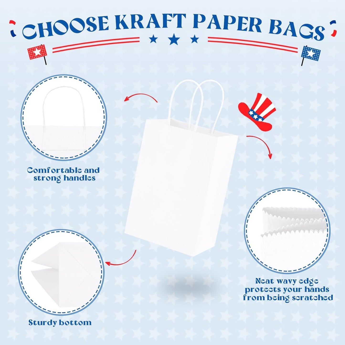 MESHA Gift Paper Bags 500 PACK 5.25x3.75x8'' White Small Shopping Kraft Bags Bulk with Handles Reusable for Business Grocery Birthday Wedding Kids Party Favors(Made in USA)