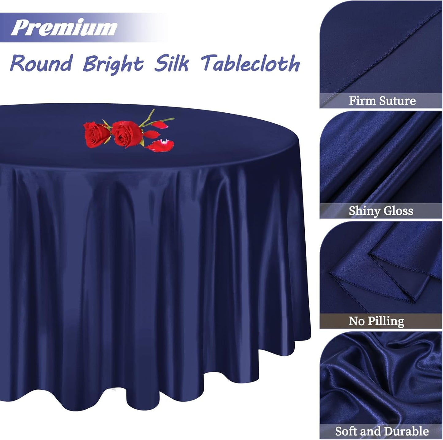 fani 6 Pack 108 Inch Navy Blue Satin Tablecloth - Premium Bright Silky Round Tablecloth Overlay Smooth Fabric Table Cover, Table Decoration for Wedding Party Banquet Events Restaurant Kitchen Dining