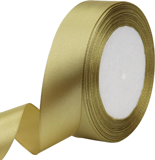 Champagne Gold Solid Satin Ribbon 1 Inch 25 Yards Solid Polyester Fabric Ribbon for Gift Wrapping Wedding Christmas Baby Shower Birthday Party Decoration Handmade Immortal Flower Craft