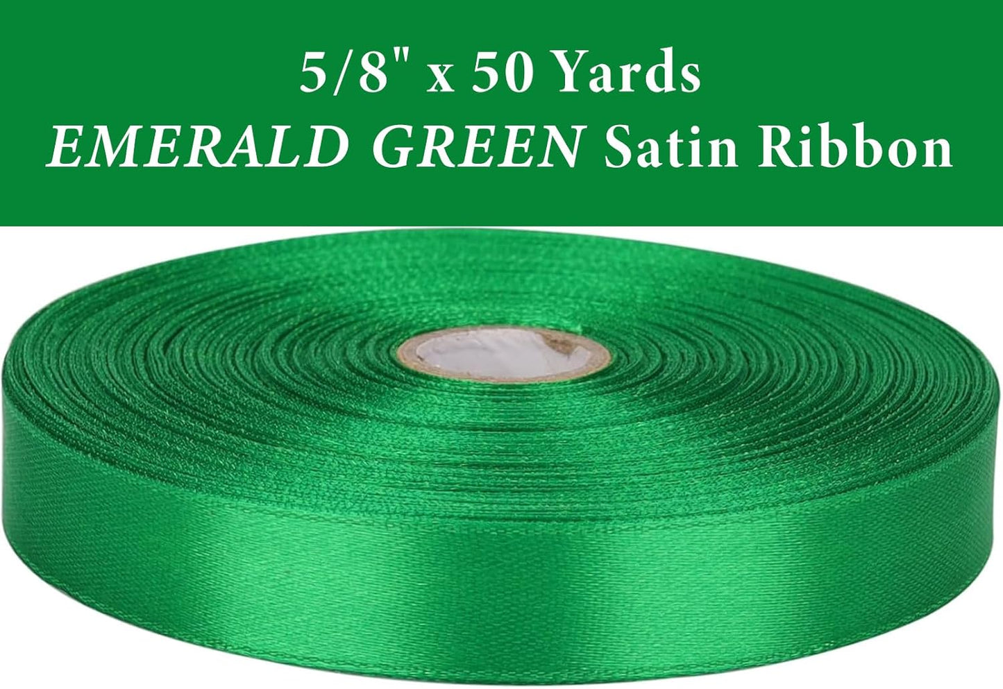 5/8 Inch Emerald Green Satin Ribbon 50 Yards Solid Fabric Ribbons for Gift Wrapping, Crafts and DIY Projects, Bows Making, Wedding, Party, Holiday Decor