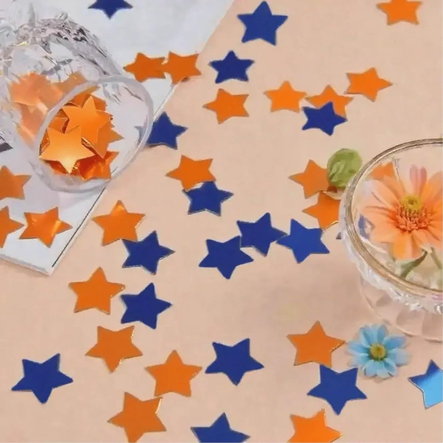 Orange Blue Metallic Foil Star Confetti 0.78inch/2cm 8000Pcs Table Confetti for Party Birthday Decoration or Filled Balloons