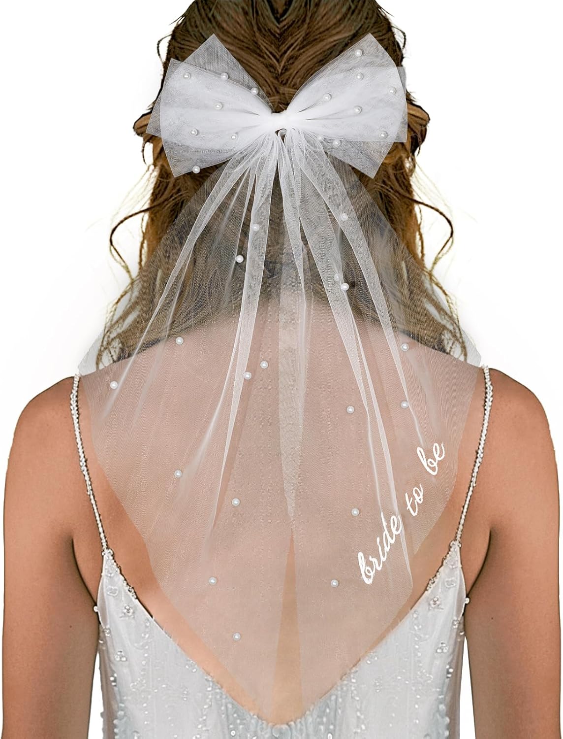 Bride to Be Bridal Wedding Veils Bachelorette Party Accessories Pearl Hair Bow Veil for Women and Girls Bridal Shower Bridesmaid Gift
