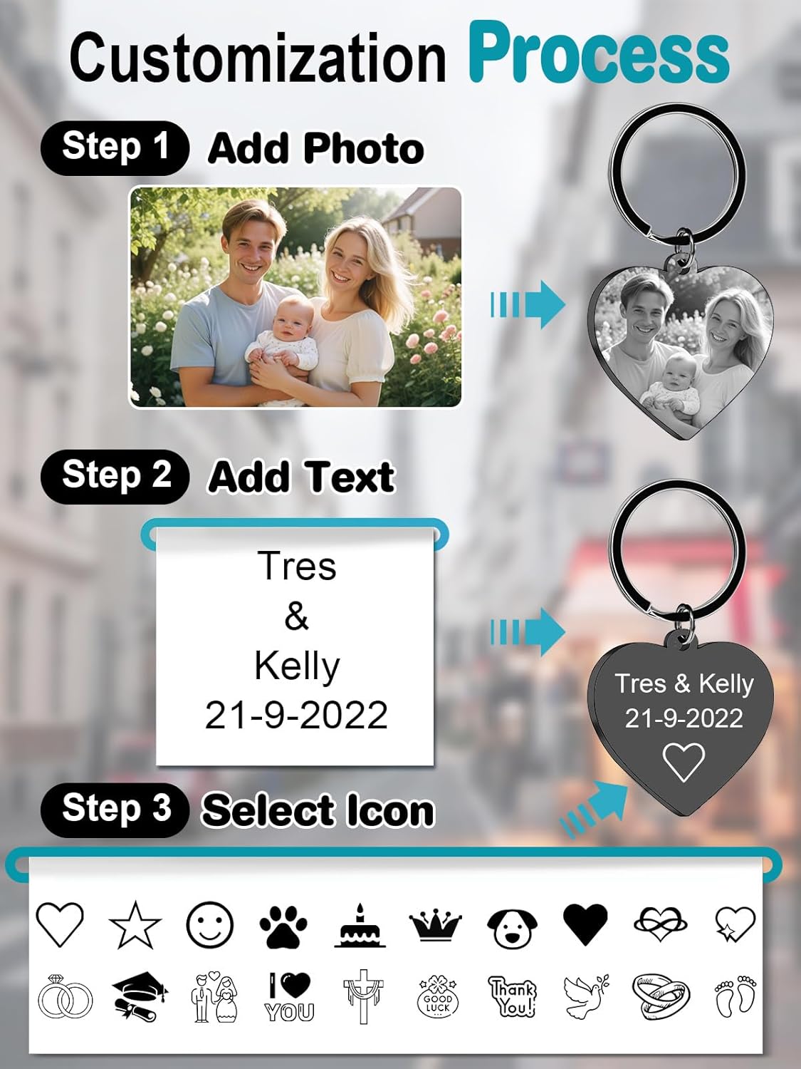 Custom Keychain with Picture - Personalized Photo LOGO Text Customized Key Chain for Boyfriend Dad Men Gifts