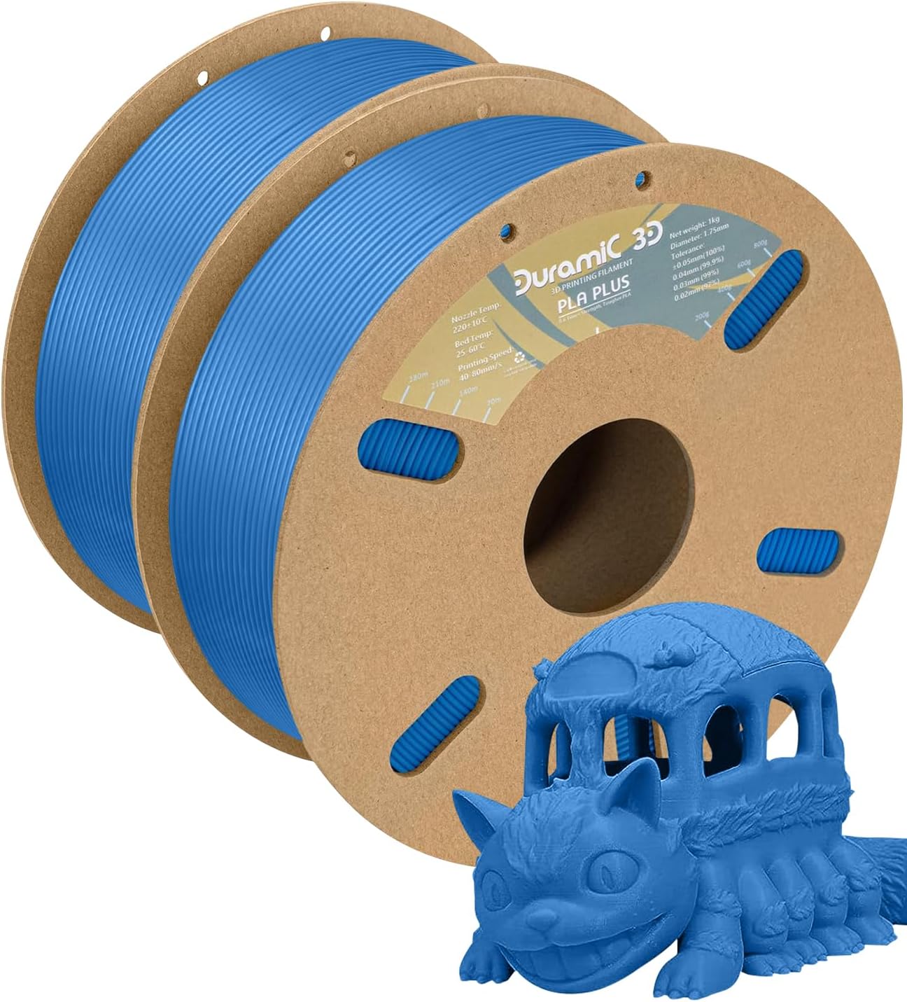DURAMIC 3D PLA+ Filament 1.75mm 2Kg Blue, PLA Plus Filament 2 Pack 1kg Spool(2.2lbs) Tougher and Stronger, Dimensional Accuracy Probability +/- 0.02mm