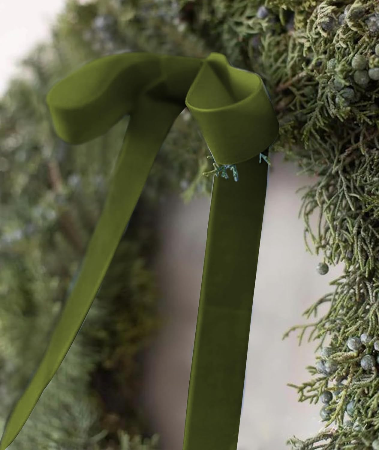 Olive Green Velvet Ribbon 1.5'' 25 Yards for Christmas Tree, Gift Wrapping, Flower Bouquet, Wreath Decorations, Bow Making