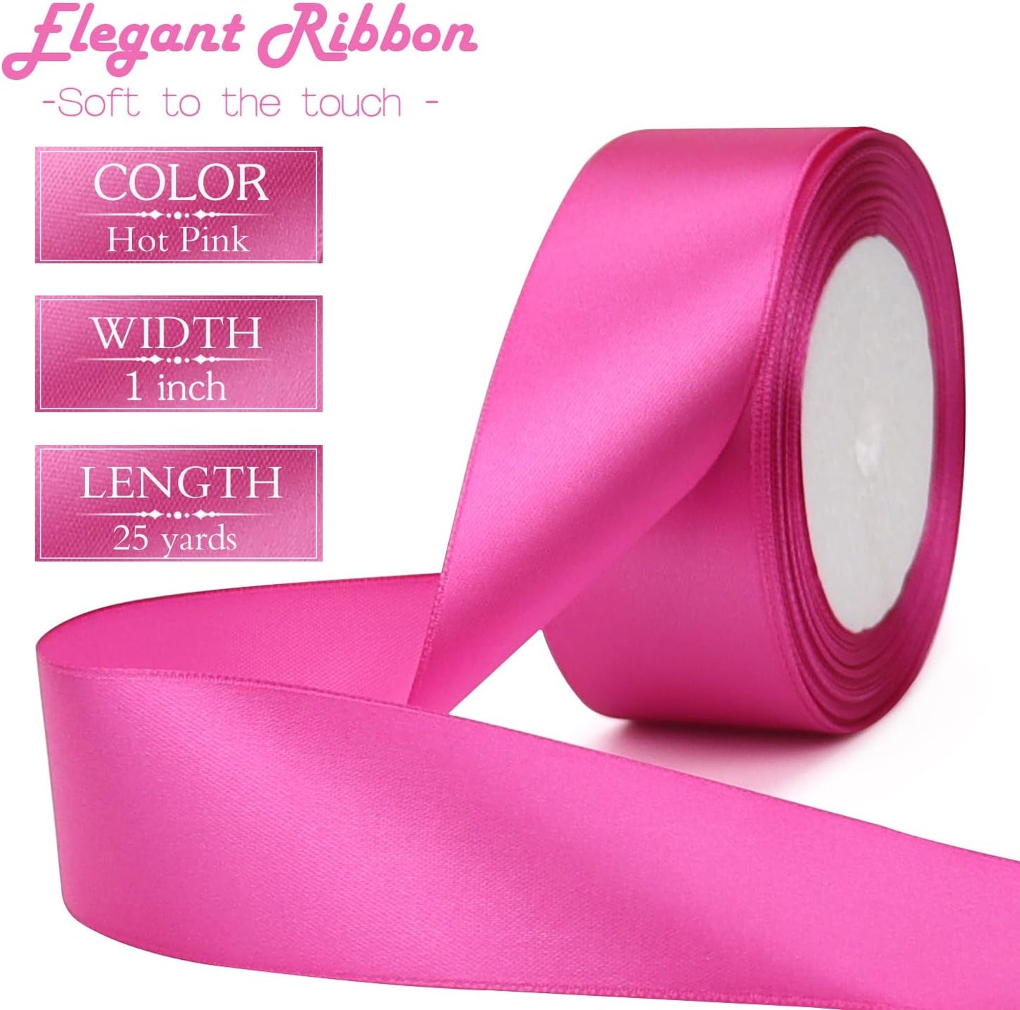Hot Pink Solid Satin Ribbon 1-1/2 Inch 25 Yards Solid Polyester Fabric Ribbon for Gift Wrapping Wedding Christmas Baby Shower Birthday Party Decoration Handmade Immortal Flower Craft