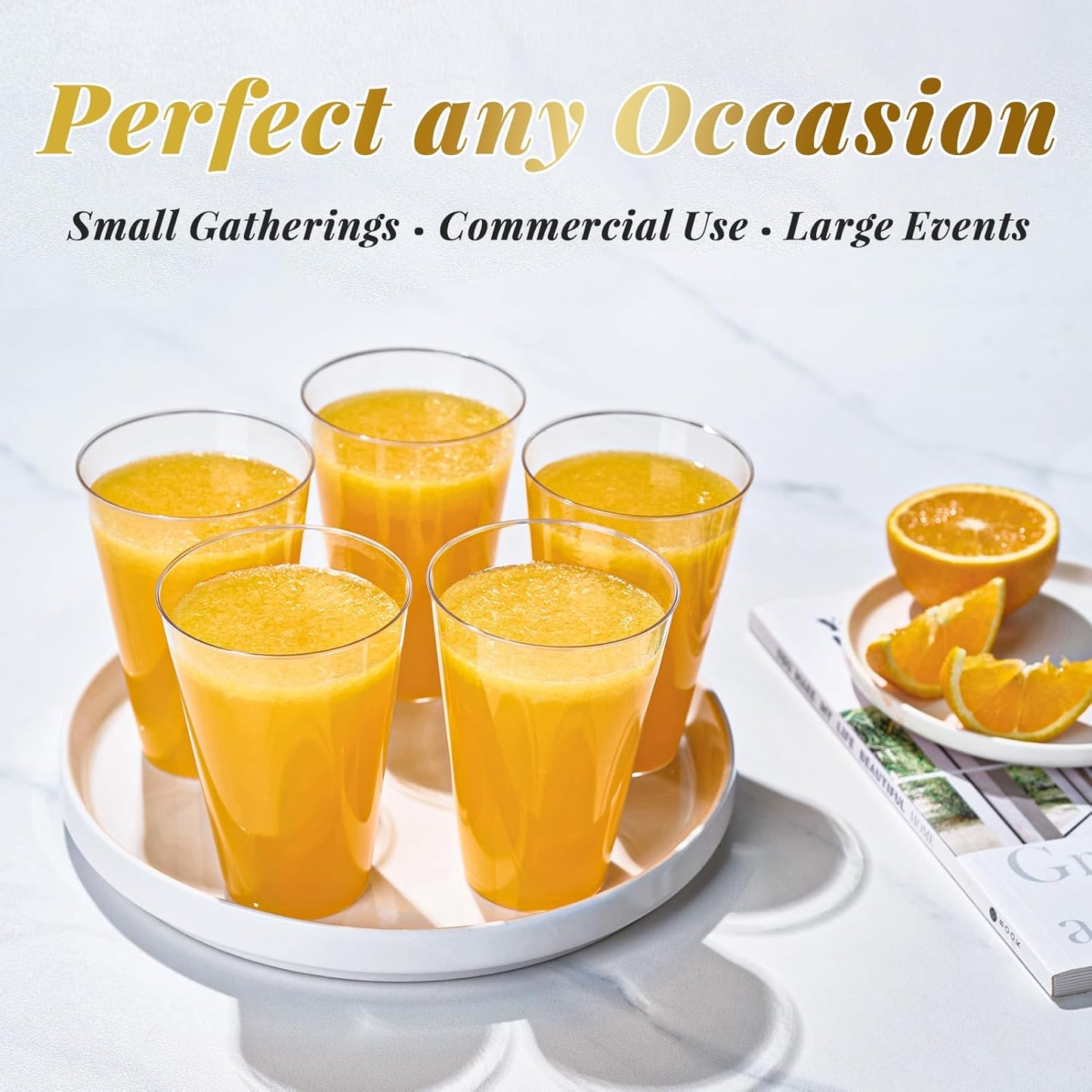 FOCUSLINE 200 Pack 14 oz Clear Plastic Cups, Large Disposable Cups Plastic Party Cup, 14 Ounce Heavy duty Clear Cups for Thanksgiving, Halloween, Christmas