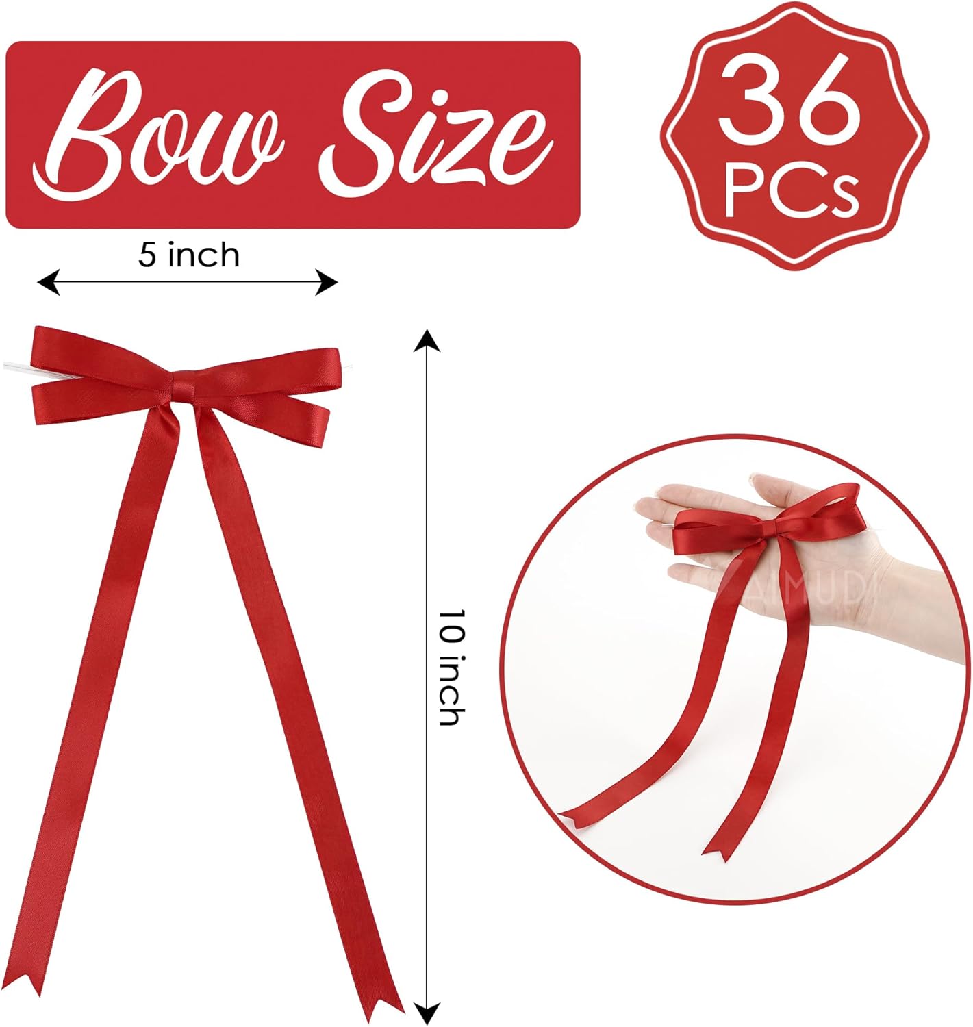 AIMUDI Red Bow 5 × 10" Satin Bow for Gift Wrapping Twist Tie Bows Premade Ribbon Bows for Bouquets Invitations Baskets Crafts Wreaths Wedding Birthday Party Mother's Day Decorations, 36 PCs