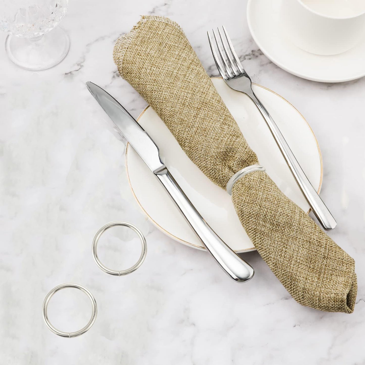 Silver Napkin Rings - 10 Pcs Stainless Steel Napkin Rings,Gold Rotundity Metal Napkin Ring for Table Settings Wedding Christmas Party Dinner Table