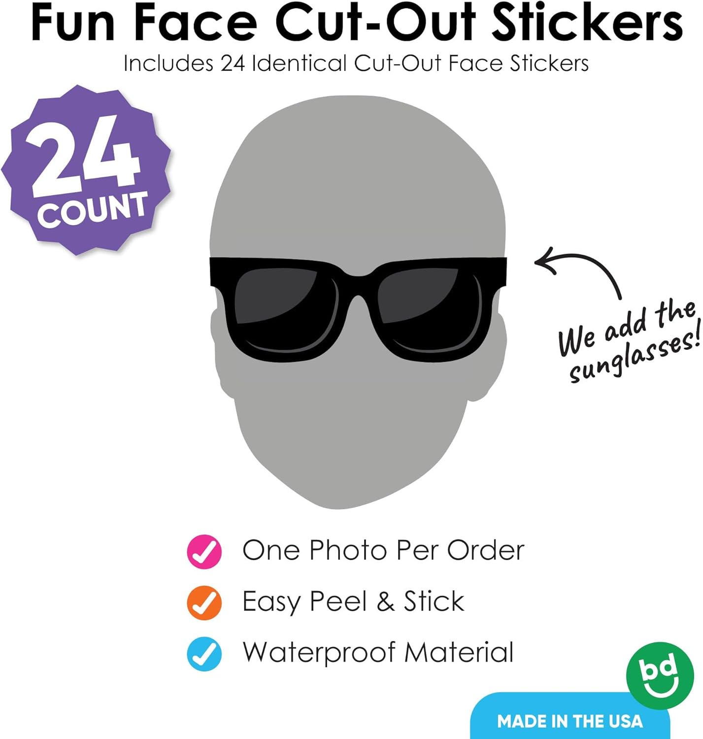 Big Dot of Happiness Custom Photo Sunglasses - Party Favors - Fun Face Cut-Out Stickers - Set of 24