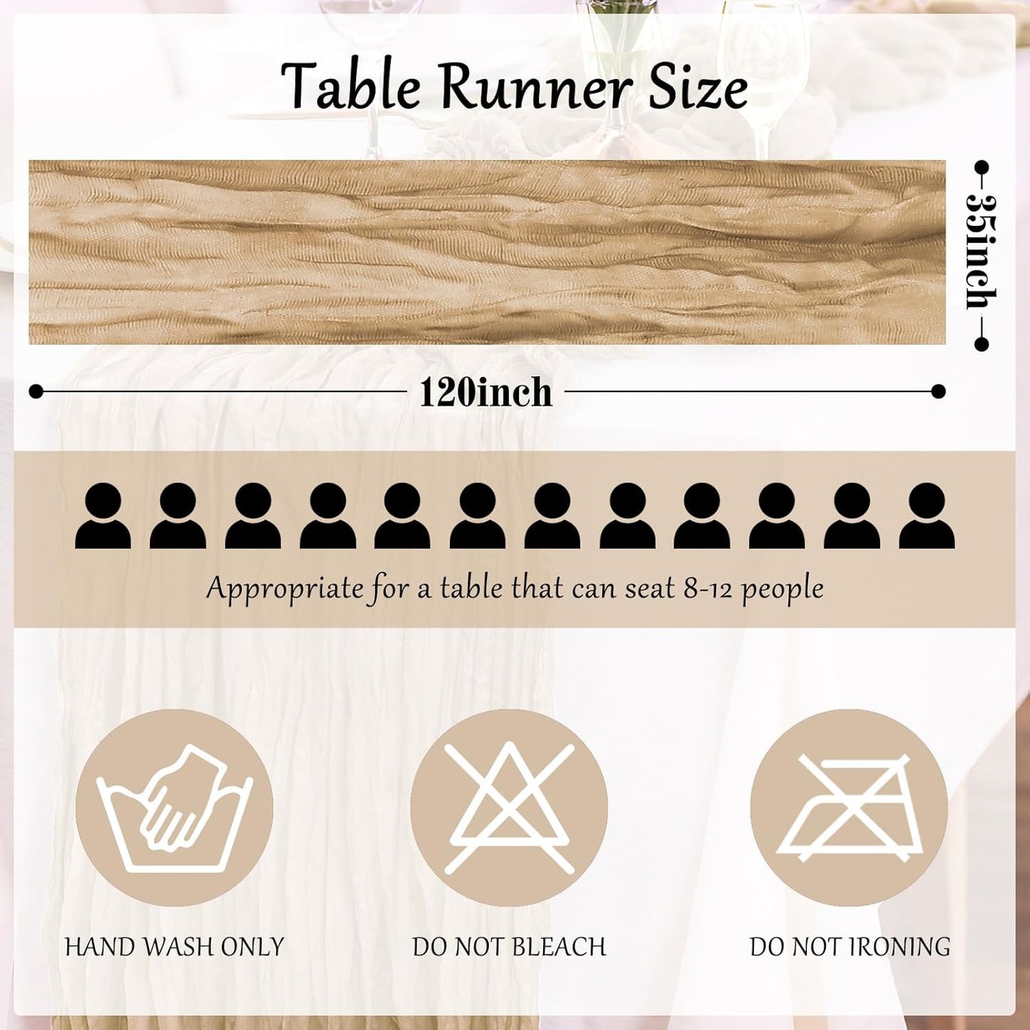 Cheesecloth Table Runner 10FT (35x120 Inch) - 10 Pack Nude Boho Gauze Fabric Cheese Cloth Table Runner Rustic Sheer Table Runners Cheesecloth for Wedding, Bridal Shower, Birthday Party Decor