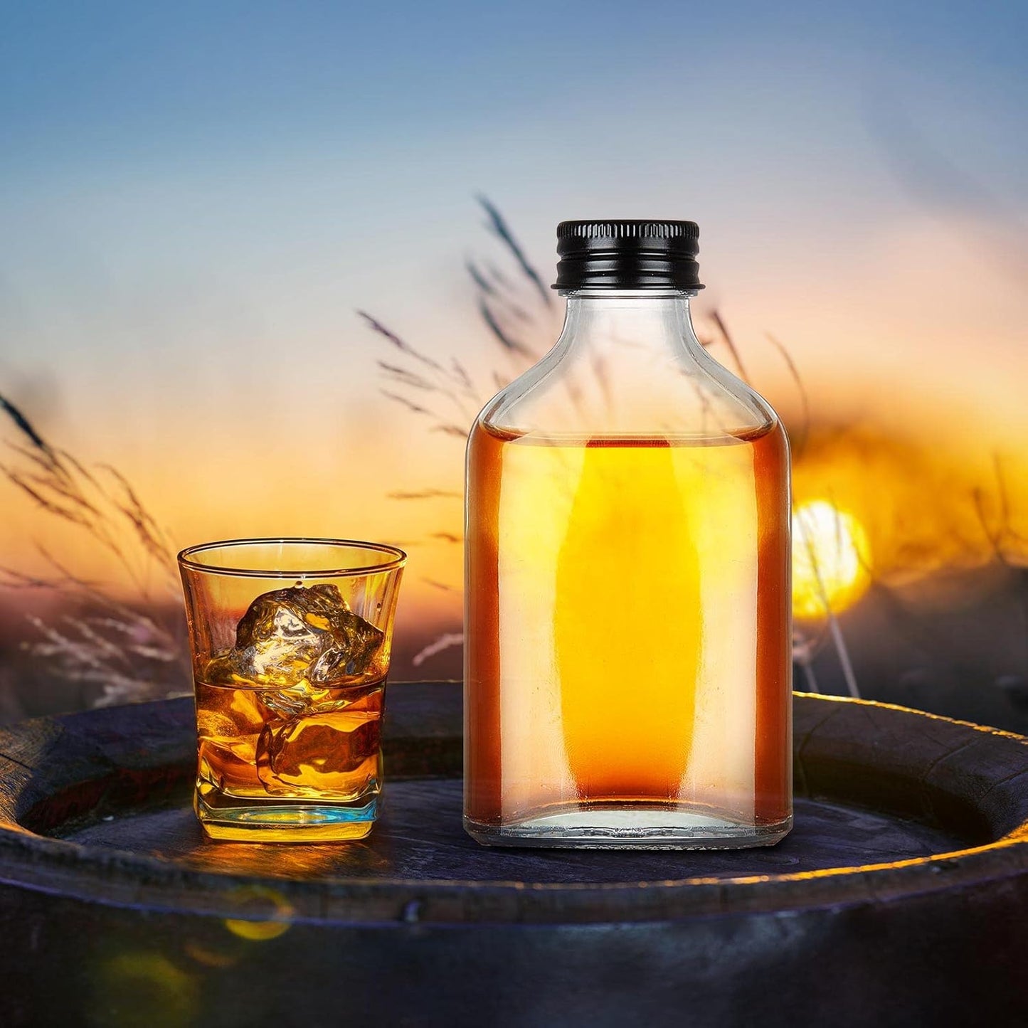 Patelai 48 Pcs Clear Glass Bottles with Caps Mini Glass Flask Liquor Bottles Empty Alcohol Shot Bottling Small Champagne Container DIY Gift for Wine Beverages Liquor Drinks Oil Beer (100 ml/ 3.4oz)