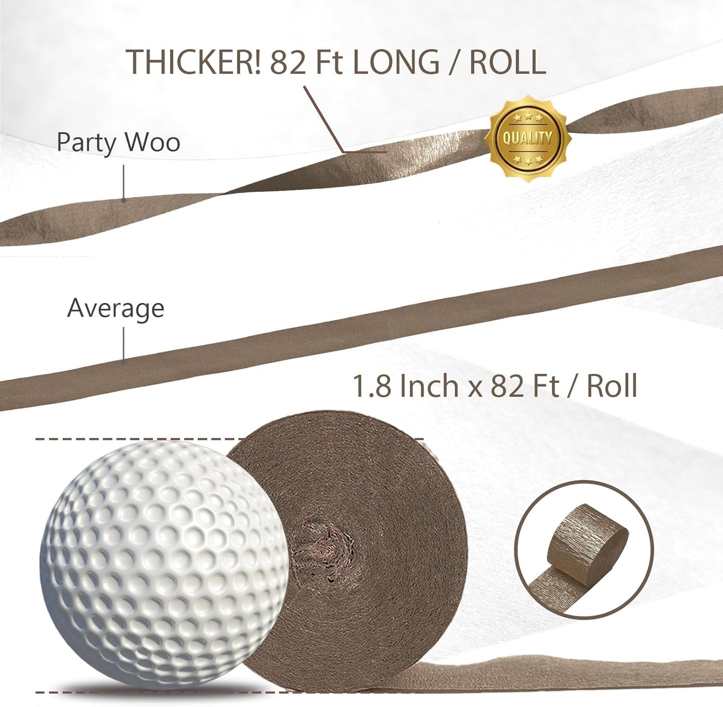 PartyWoo Brown Crepe Paper Streamers 4pcs 328ft Pack of Boho Neutral Crepe Paper Streamers for Birthday Baby Shower Wedding Graduation Anniversary Retirement Woodland Jungle Theme Party Decorations