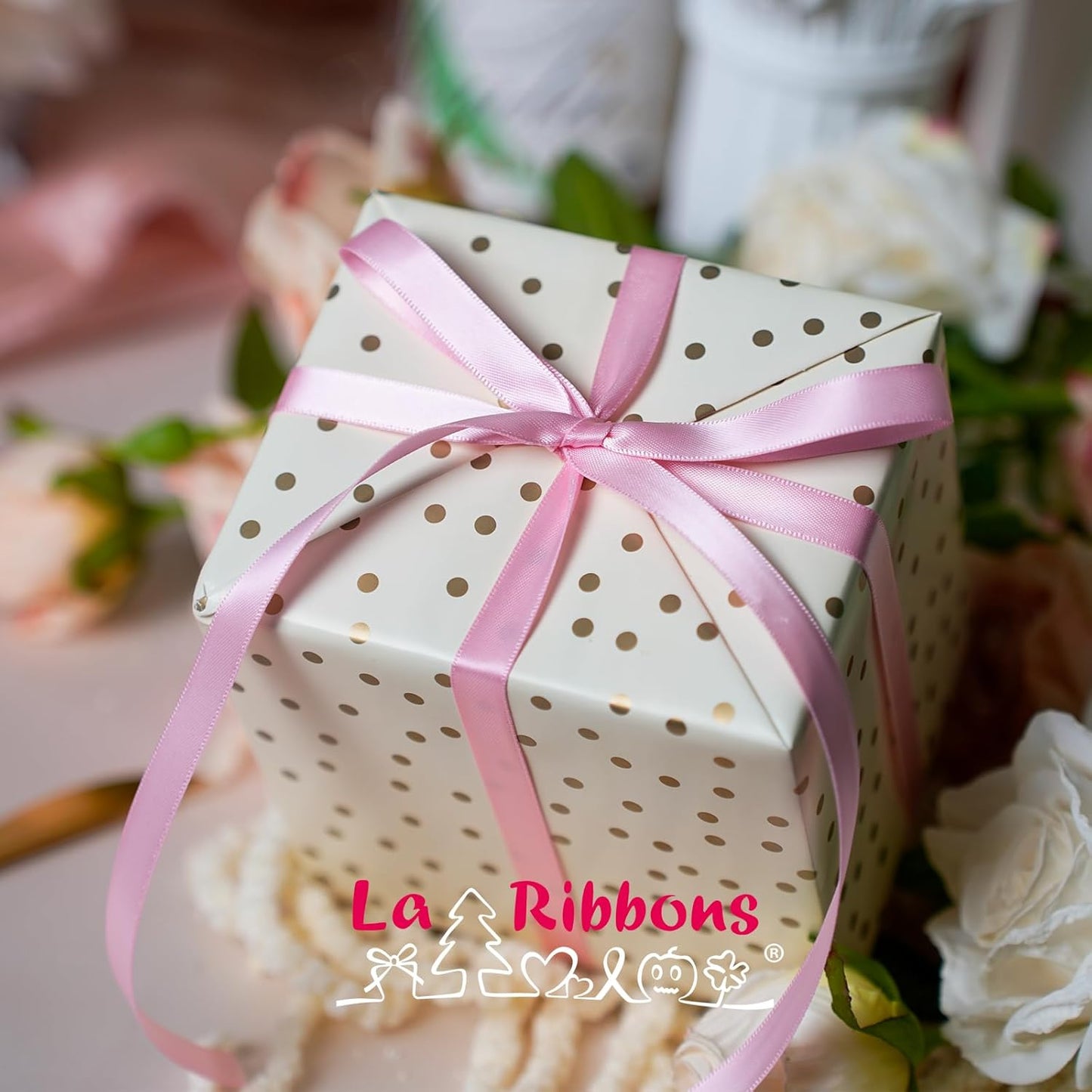 LaRibbons 3/8 Inch 25 Yard Double Faced Satin Ribbon,Rose Pink Small Satin Craft Fabric Ribbon for Gift Wrapping Floral Bouquets Wedding Party Decoration