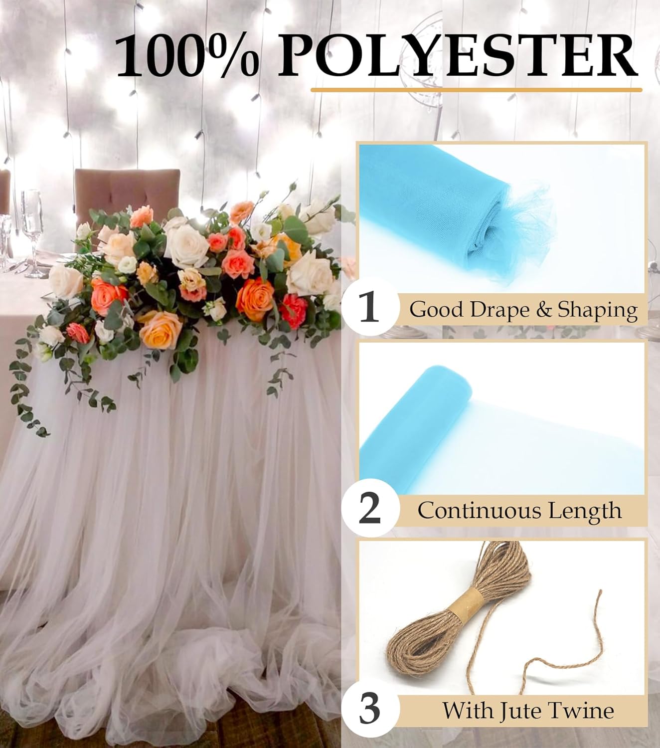 Baby Blue Tulle Fabric Roll, 54" x 40 Yards (120FT) Tulle for Wedding Decoration DIY Tutu Party Backdrop Baby Shower Table Skirts Gift Wrapping