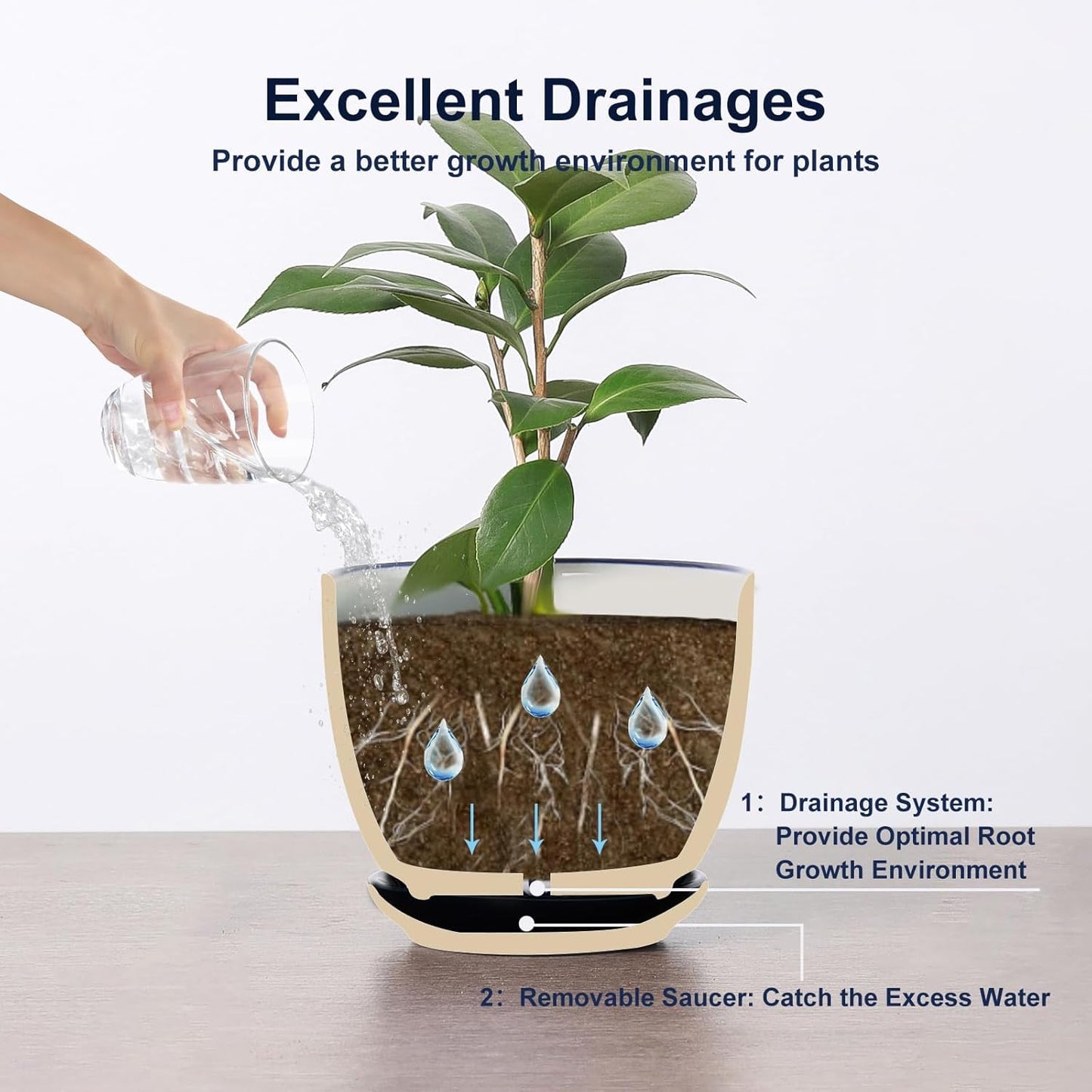 Selamica Ceramic Plant Pots, 5.6 Inch Flower Pots for Indoor Plants, Planters with Drainage Hole and Saucer, Garden Pots for Succulent, Orchid, Home Decor, Set of 4, Assorted Colors