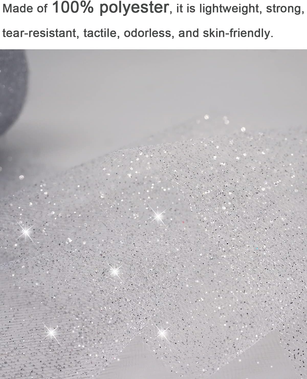 Glitter Tulle Fabric Rolls, 6 Inch 50 Yards (150ft) Sparkling Spool Ribbon Sequin Netting for Tutu Skirt Gift Wrapping Wedding Party Decoration (Silver)