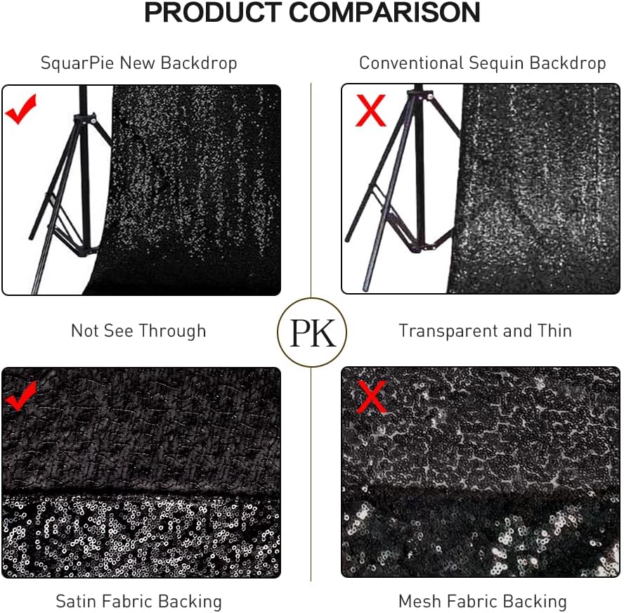 SquarePie Sequin Backdrop Less See Through Background for Wedding Halloween Party 7FT x 7FT Black
