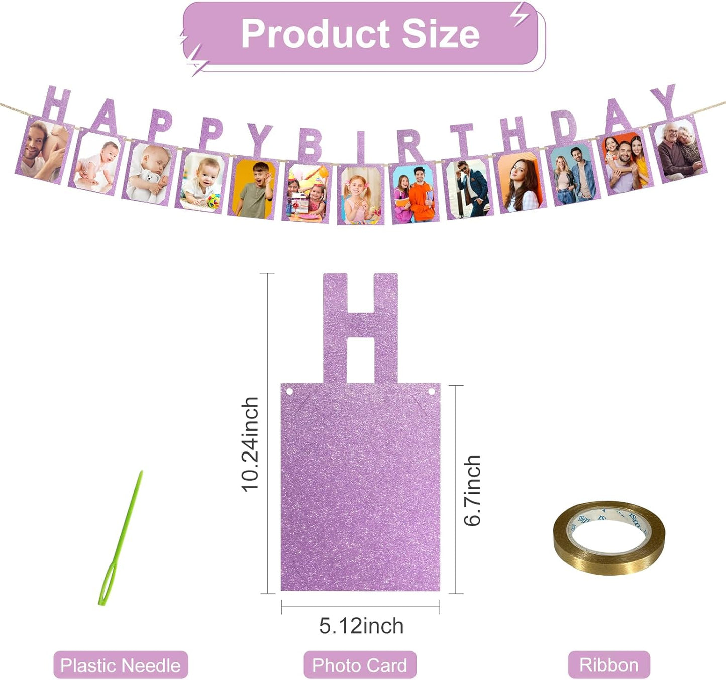 Birthday Photo Banner, Suitable for Kids and Adults Birthday Party Decoration, Annual Milestone Pink Happy Birthday Banner (pink)