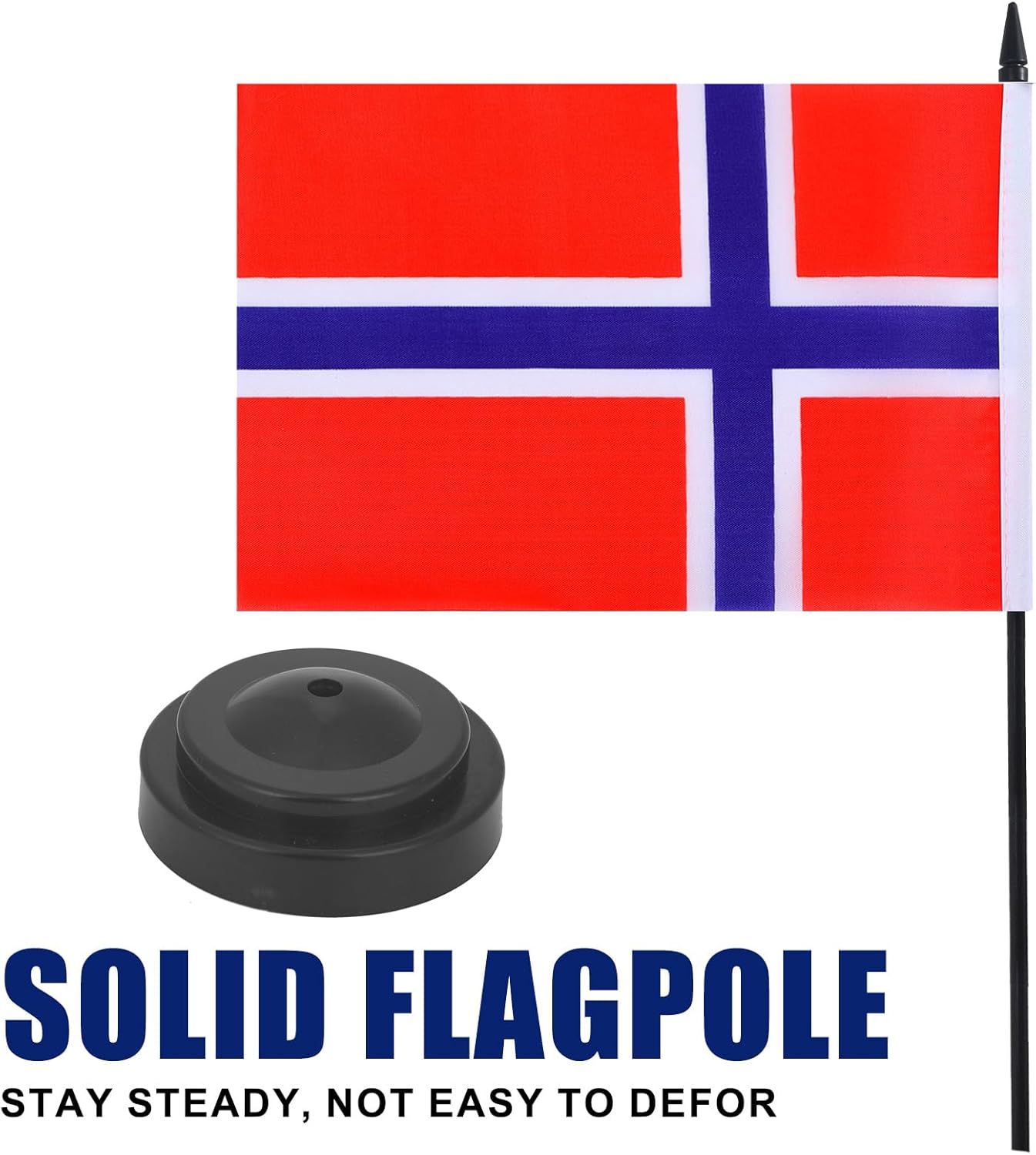 Norway Desk Flag 12" Solid Pole Deluxe Set Norwegian Flags Banner Mini Small Norway Office Table Flags with Black Stand Base Desktop Decorations(2Pack)