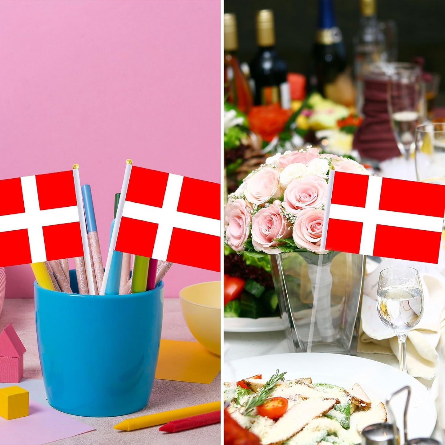Denmark Flag Danish Flag, Small Mini Handheld Denmark Flags on Stick, Ideal for Party Parades Sports Events Patriotic Festival Decorations