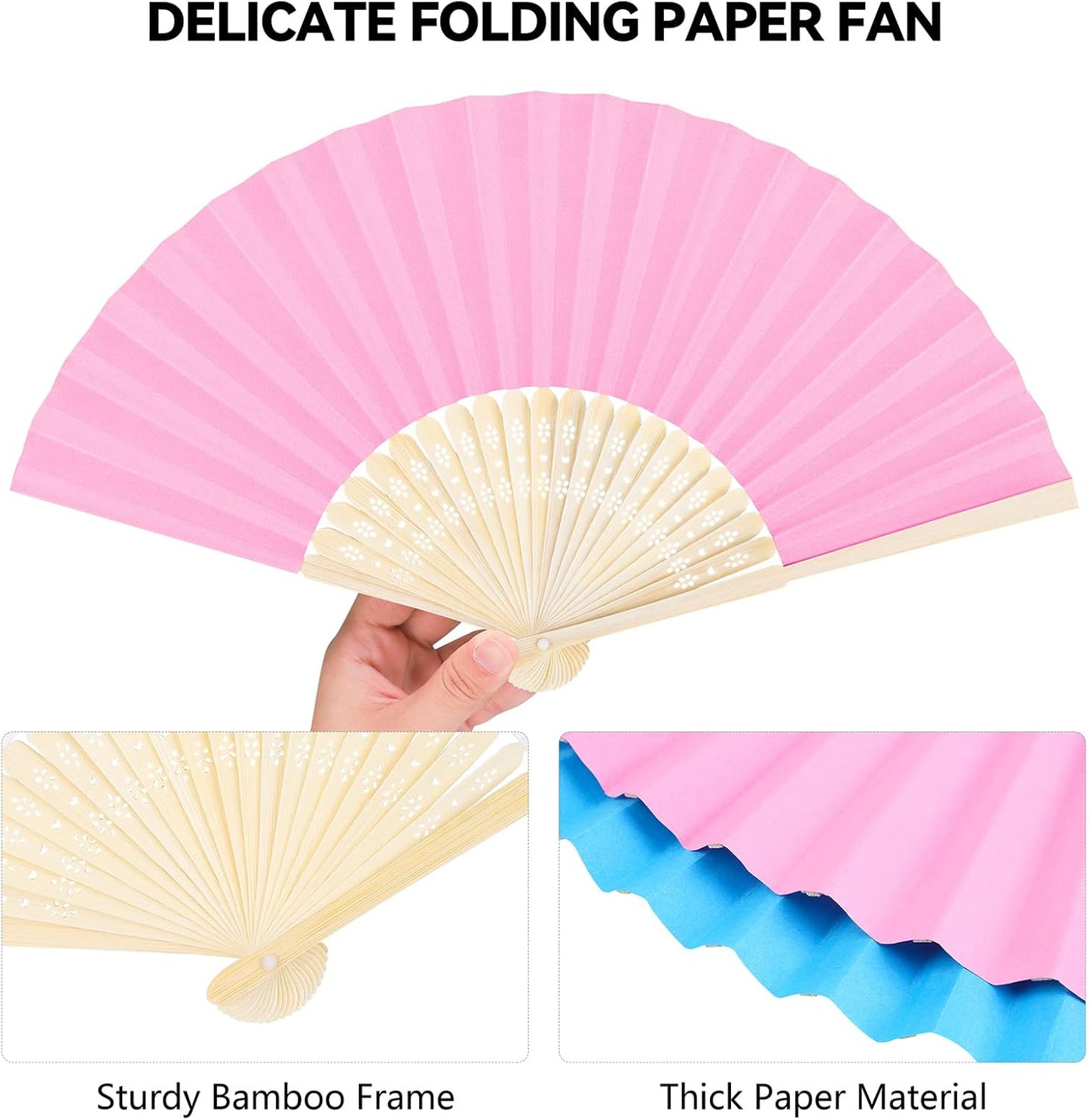 Aneco 24 Pieces Handheld Paper Fans Paper Folding Fans with Bamboos for Wedding Gift, Party, Home, DIY, Multicolor
