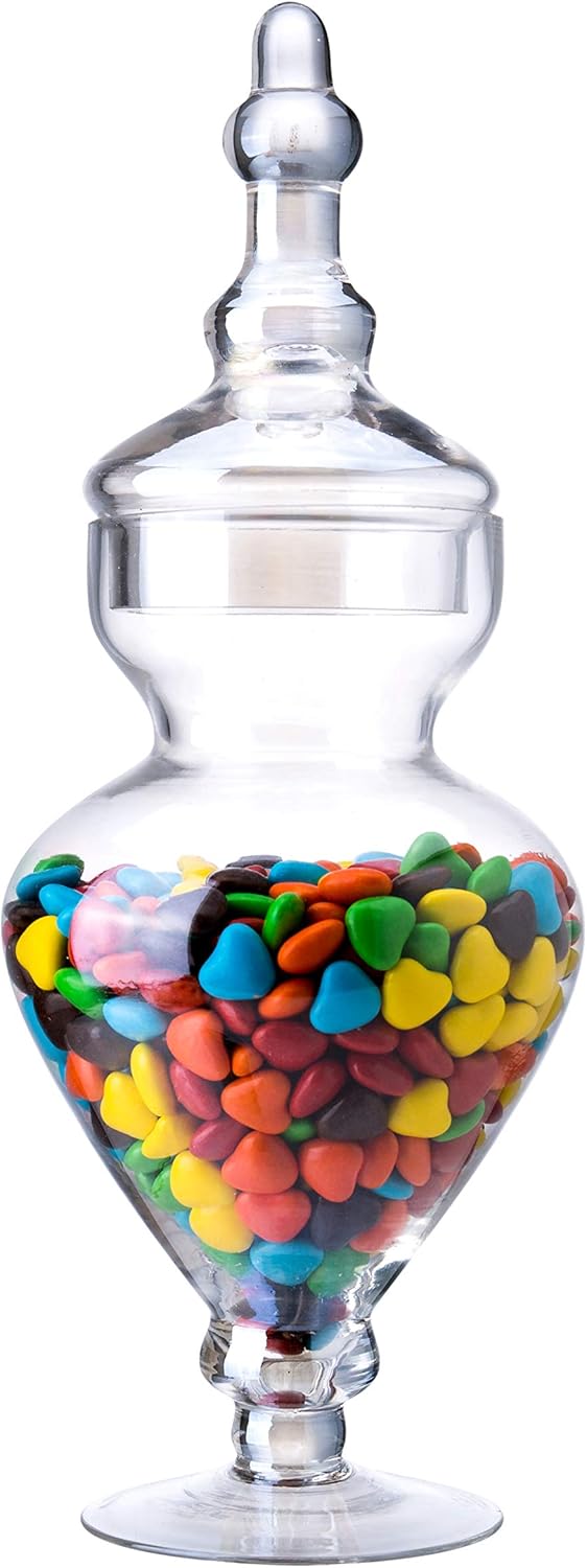 Set of 3 Apothecary Jar Glass Decorative Candy Jars Elegant Storage Candy Buffet Display, Wedding Candy Organizer Canisters (H: 9", 12.5", 14"; 20 FL.OZ, 23 FL.OZ and 28 FL.OZ)
