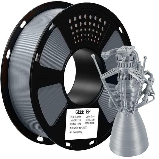 Geeetech PETG Filament 1.75mm, 1 KG (2.2lbs) Spool 3D Printer Filament, High-Toughness, ±0.02mm Accuracy, Neatly Wound & Moistureproof, Non-Clogging Non-Stringing, Fits Most FDM Printers, Gray