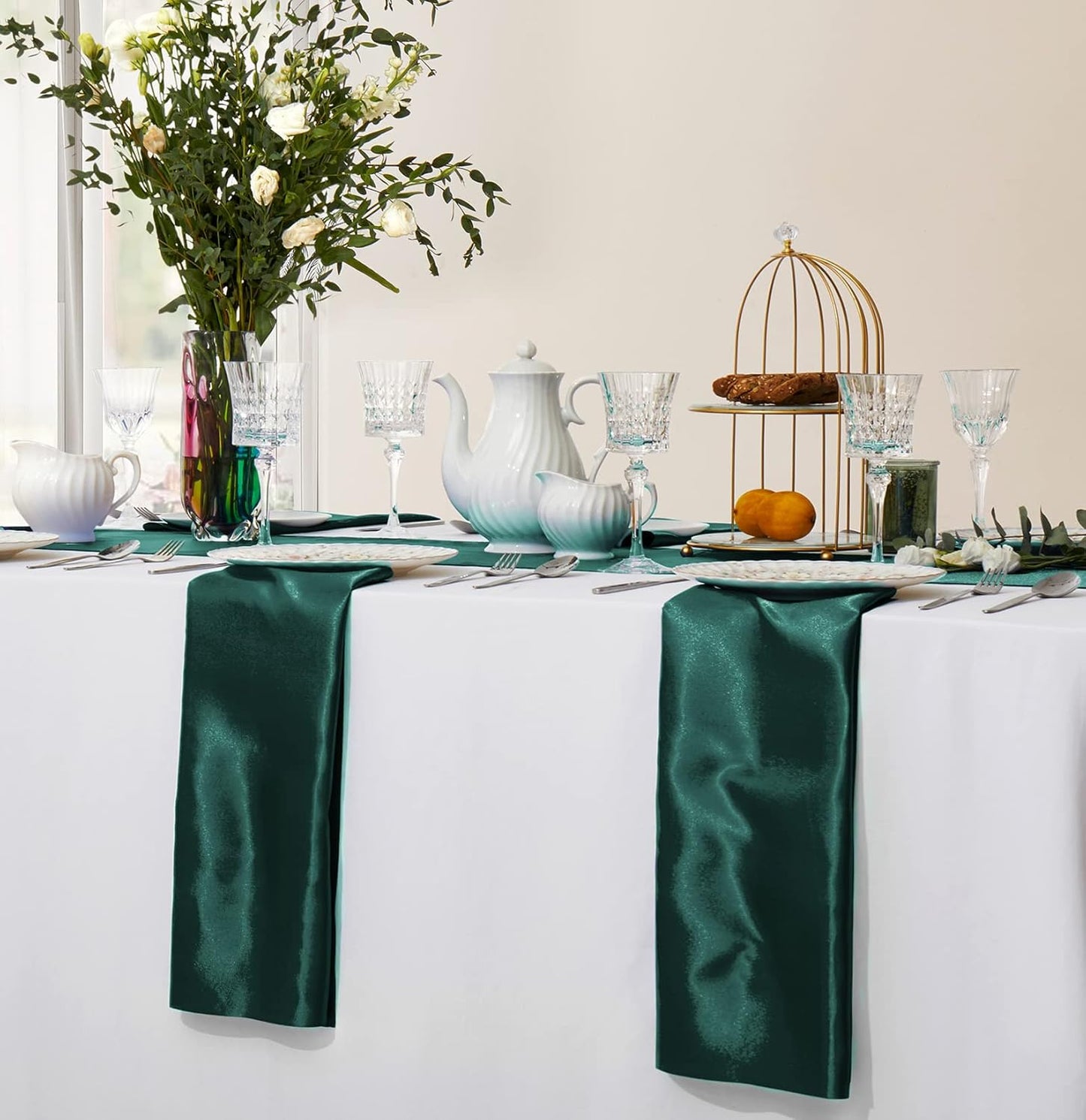 Horbaunal 16 Pack Forest Green Satin Napkins 17 x 17 Inch, Square Soft Table Dinner Napkins, Silky Cloth Napkins Table Decoration for Weddings Banquets Parties