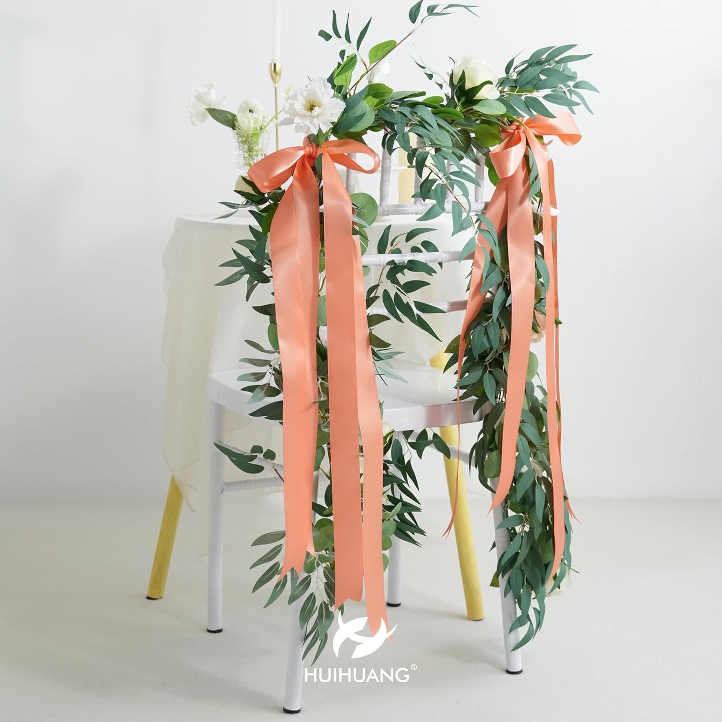 HUIHUANG Peach Satin Ribbon 1-1/2 inch x 50 Yards Peach Color Double-Faced Satin Ribbon for Gift Wrapping, Bows, Flower Bouquet, Eternal Roses, Crafts, Bridal Shower Wedding Decor