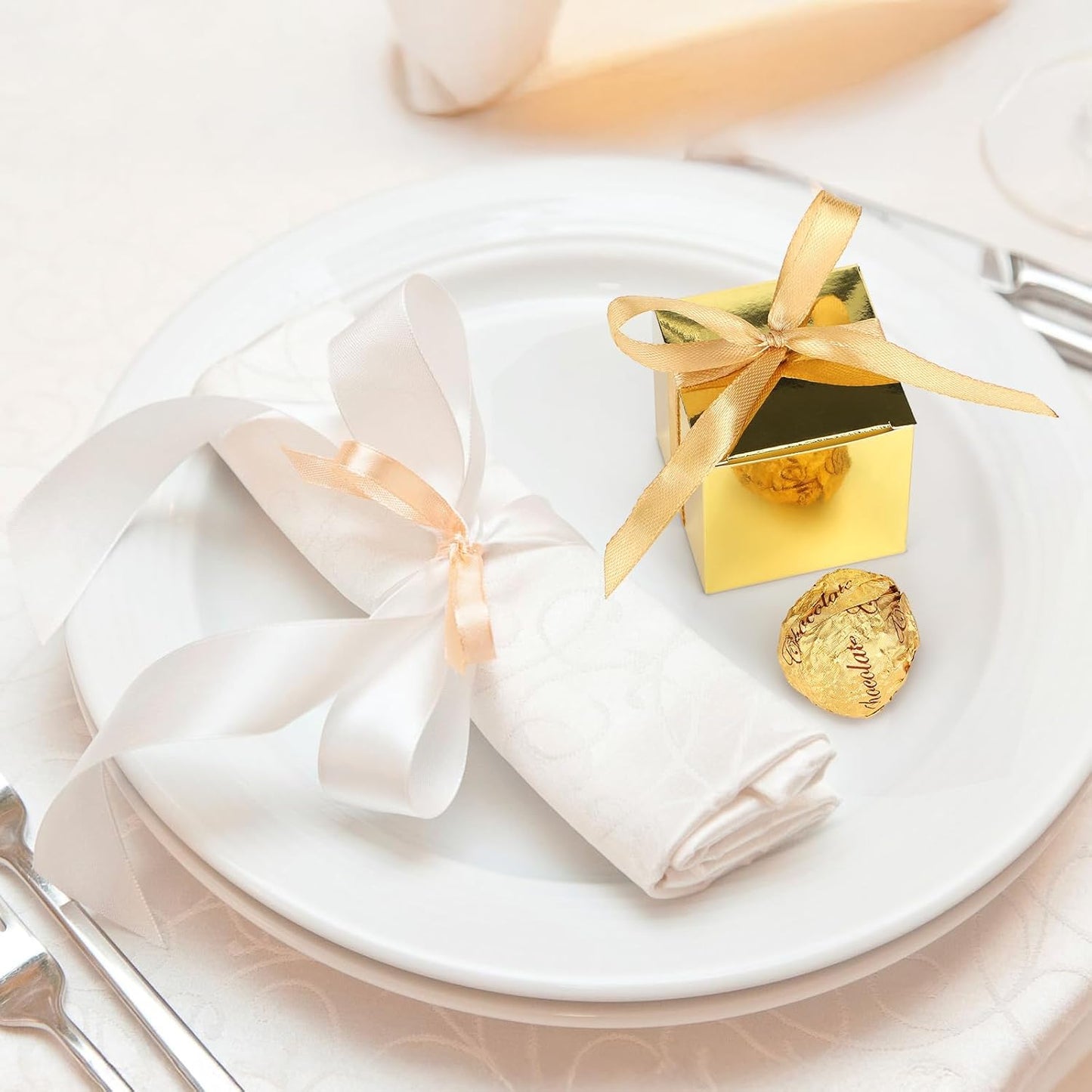 EUSOAR Small Gift Boxes with Lids, 120pcs 2x2x2 Inches Gold Party Favor Box Soap Packaging with Ribbon, Cube Candy Box Mini Muffins Bags Macaron Container for Birthday Advent Calendar DIY Supplies