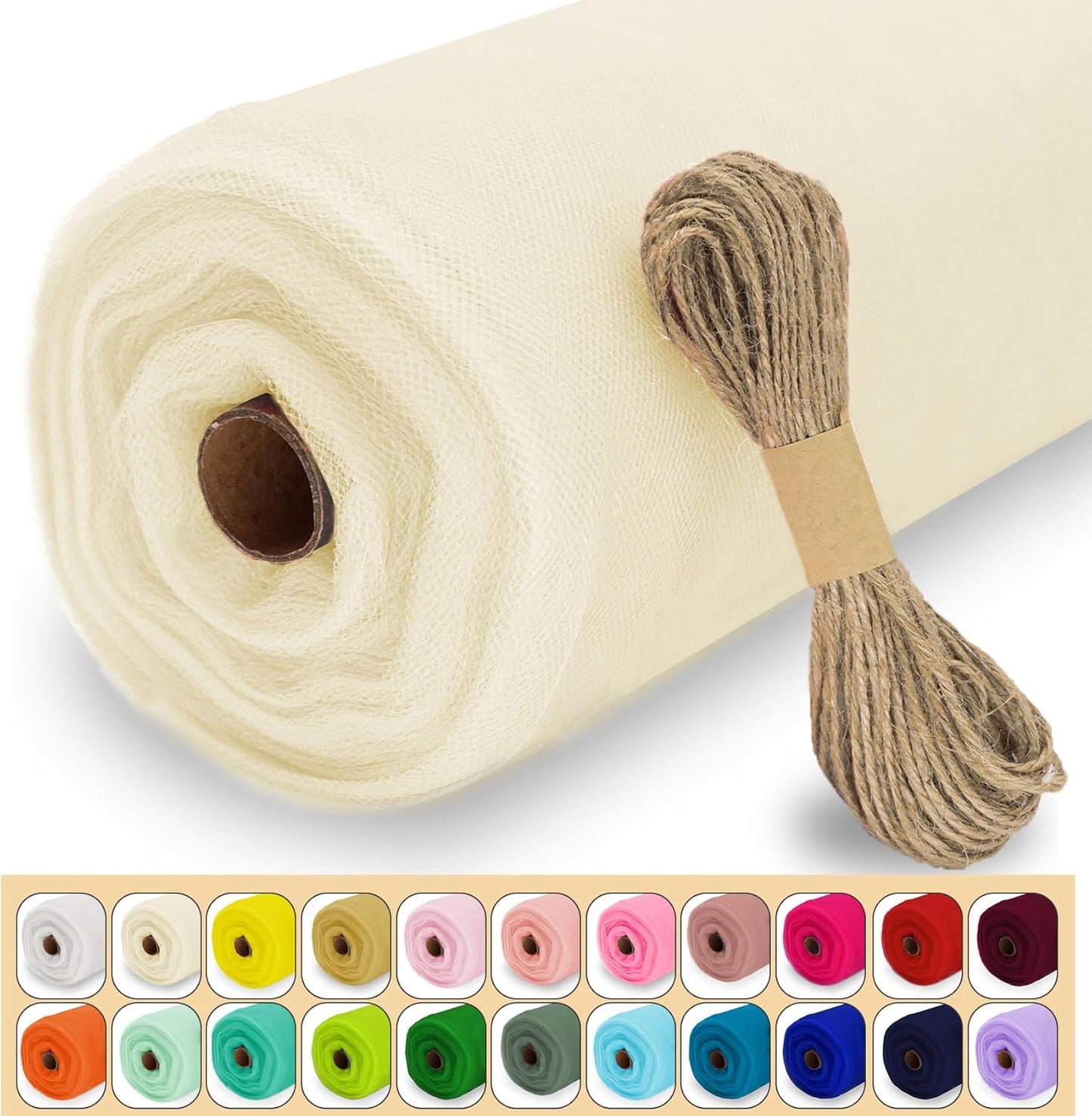 Ivory Tulle Fabric Roll, 54" x 40 Yards (120FT) Tulle for Wedding Decoration Christmas Gift Wrapping DIY Tutu Party Backdrop Baby Shower Table Skirts