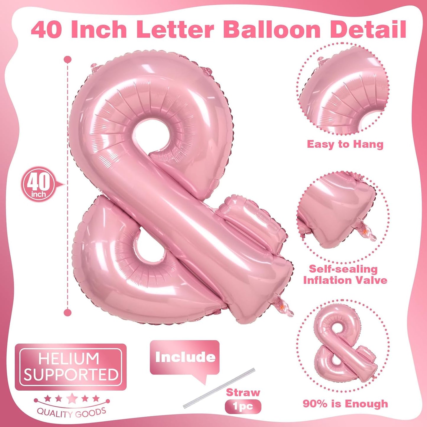 40 Inch Pastel Pink Letter Balloons, Baby Pink Giant Custom Foil Alphabet Balloon &, Mylar Self Inflating light pink Symbol &, Helium Letter & Balloon for Women Girls Birthday Party Decorations