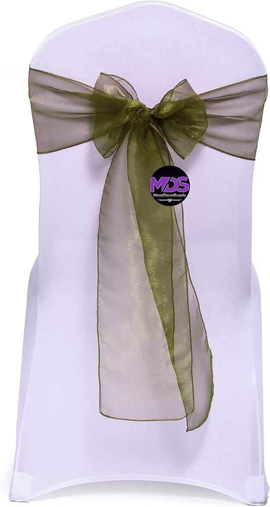 MDS Pack of 250 PCS Organza Chair Sashes Wider Dining Chair Bows Ribbon Tie Back for Wedding Party Birthday Bridal Shower Reception Event Banquet Home Chair Cover Decoration - Olive Green