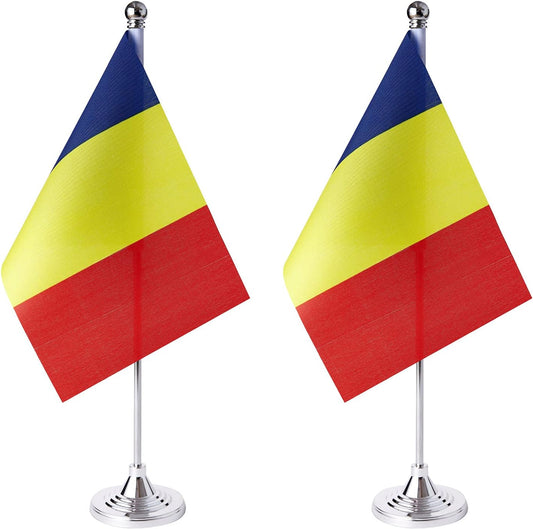 ZXvZYT 2 Pack Romania flag Romanian Table Flag Small Mini Romanian Desk Flags With Stand Base,International Festival Events Celebration Decorate,Home office Decorations