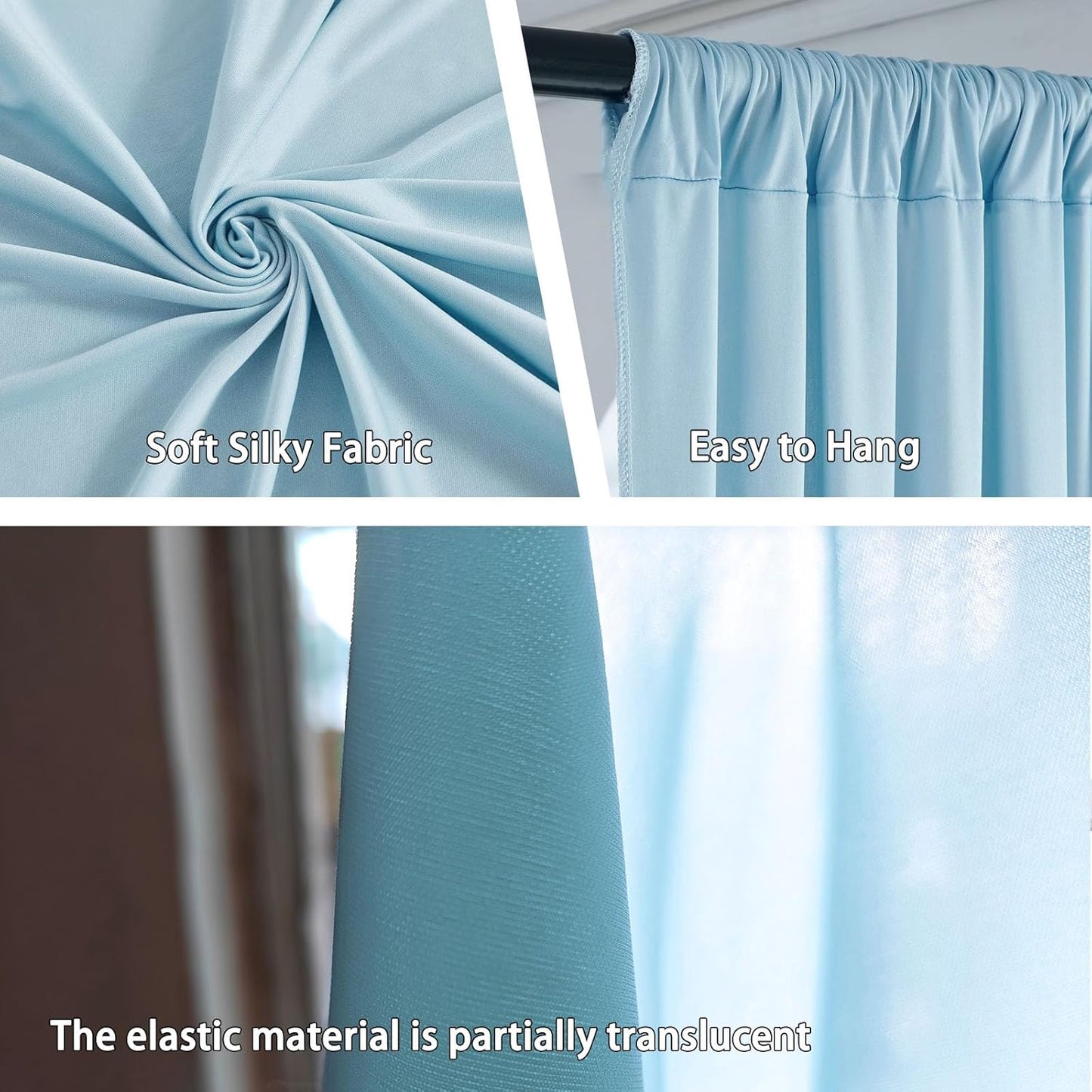 10 x 7 Feet Light Blue Backdrop Curtain for Partie, Background Curtains for Photoshoot, Birthday, Wedding, Halloween, Thanksgiving, Christmas Day, New Year Party Decorations 5Ft x 7Ft, 2 Panels