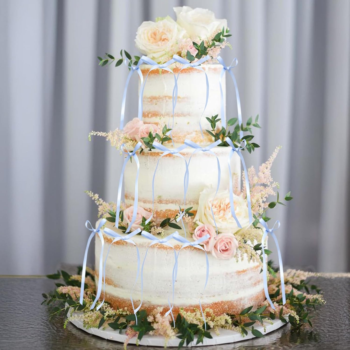 Ephlyn 30Pcs Bow Cupcake Toppers Valentine's Bowknot Ribbons Coquette Bow High Footed Cup Balloon Wall Party Decorations Cake Dessert Picks Birthday Wedding Party Supplies Blue