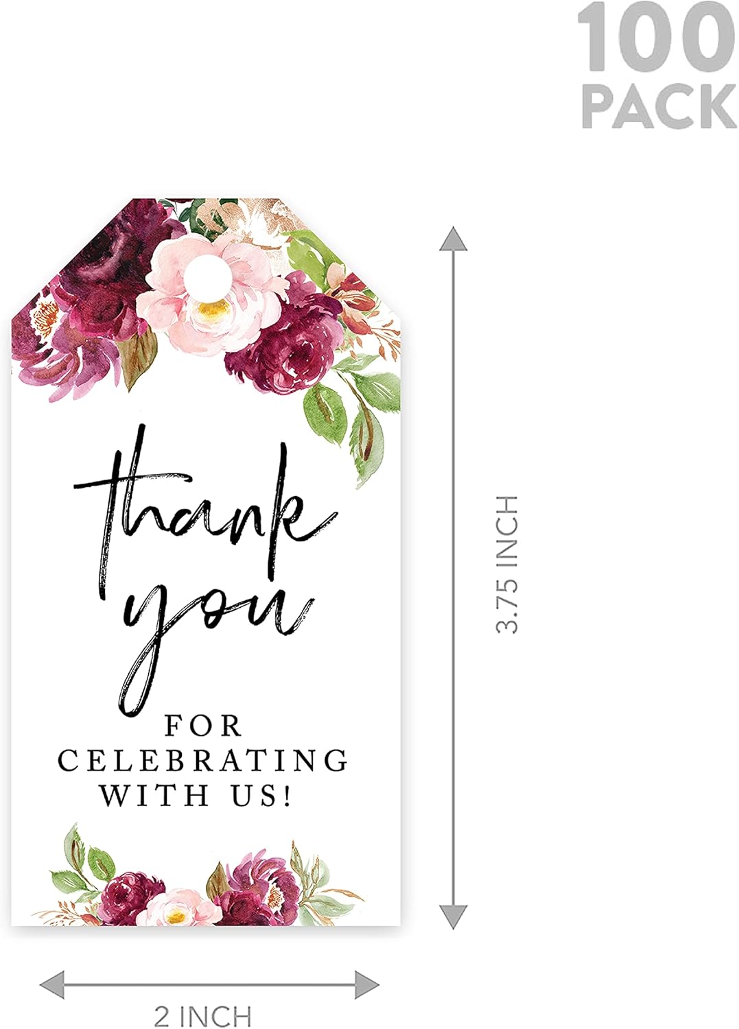 Andaz Press 100-Pack Thank You for Celebrating with Us Favor Tags Fall Burgundy Marsala Cardstock Gift Tags with Bakers Twine for Wedding Baby Shower Bridal Shower Party Favors 2 x 3.75-Inches