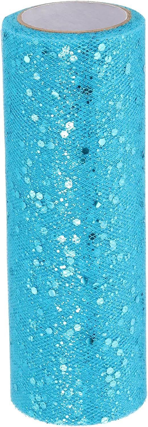 PATIKIL Tulle Fabric Rolls, 6 Inch by 10 Yards Fabric Spool Tulle Sparkling Ribbon Netting Sequin for DIY Tutu Skirts Crafts Wedding Party Decorations, Lake Blue