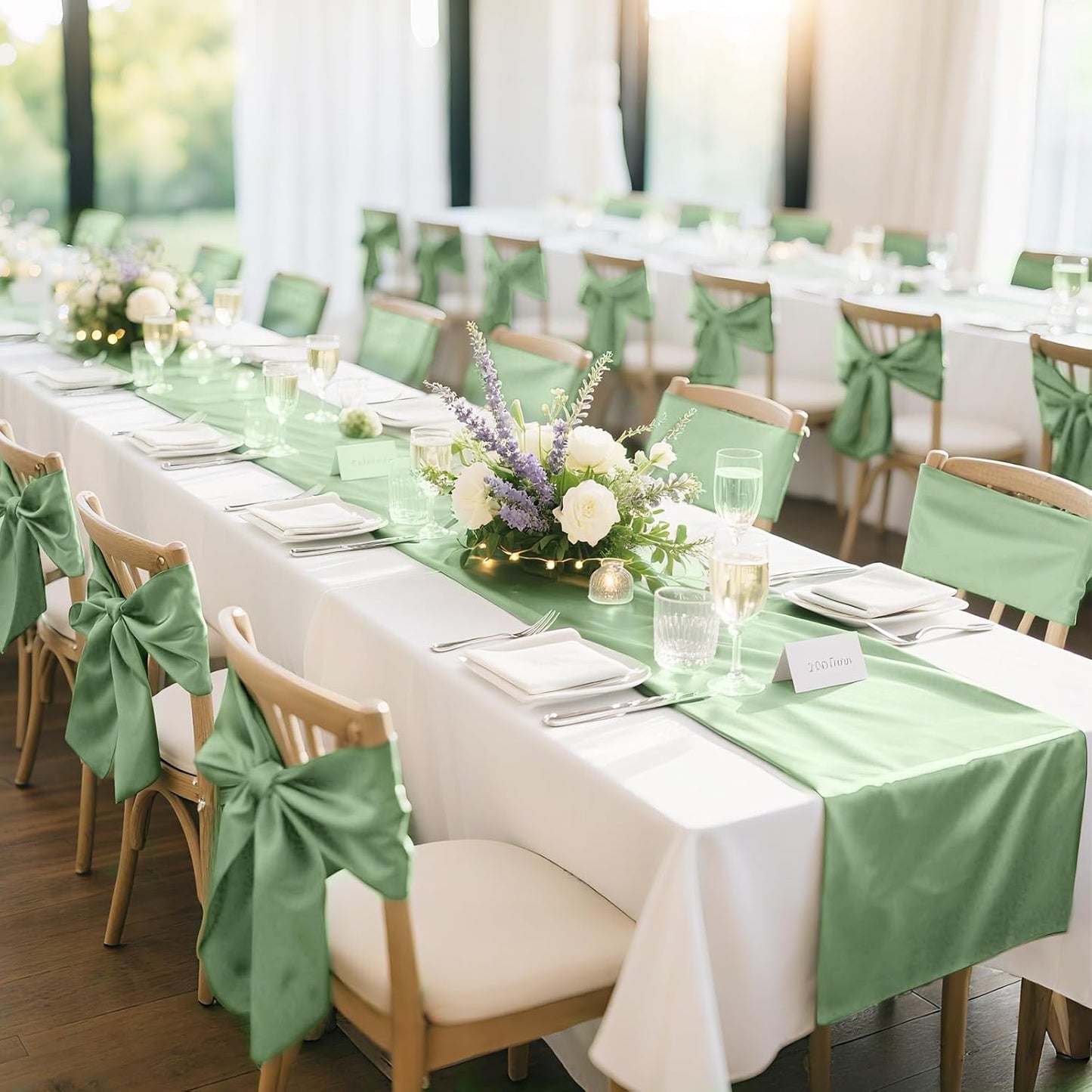 20 Pack Sage Green Satin Table Runner 12x108 Inches Long, Bright Silky Smooth Satin Table Runner Table Decor for Wedding Banquet Christmas Prom Event Birthday Party